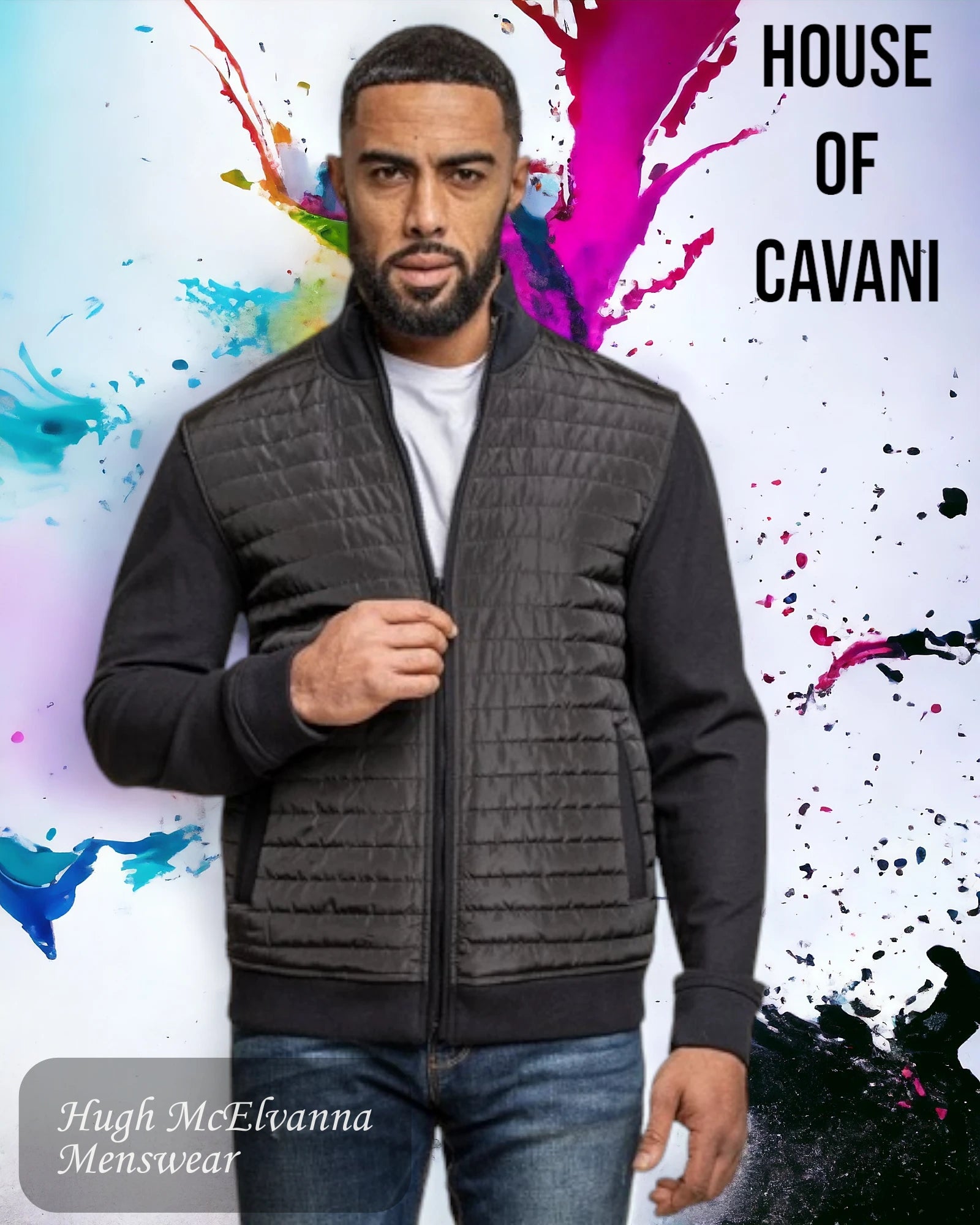 Men s Black House Of Cavani KELSEY Bomber Jacket Hugh McElvanna Menswear