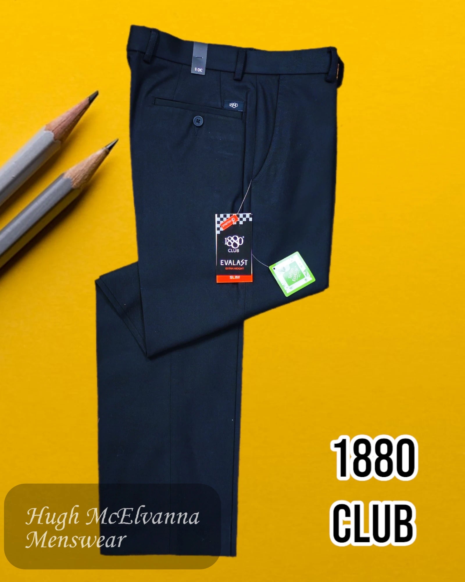 1880 Club Black Slim Stretch Trouser - 72200/00 - Hugh McElvanna Menswear 