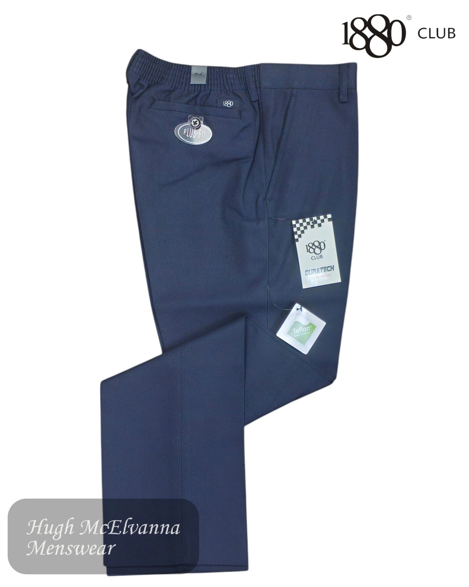  PLUS FIT Sturdy Fit Trouser in Navy by 1880 Club Style. Specially designed for stocky children with a petite frame