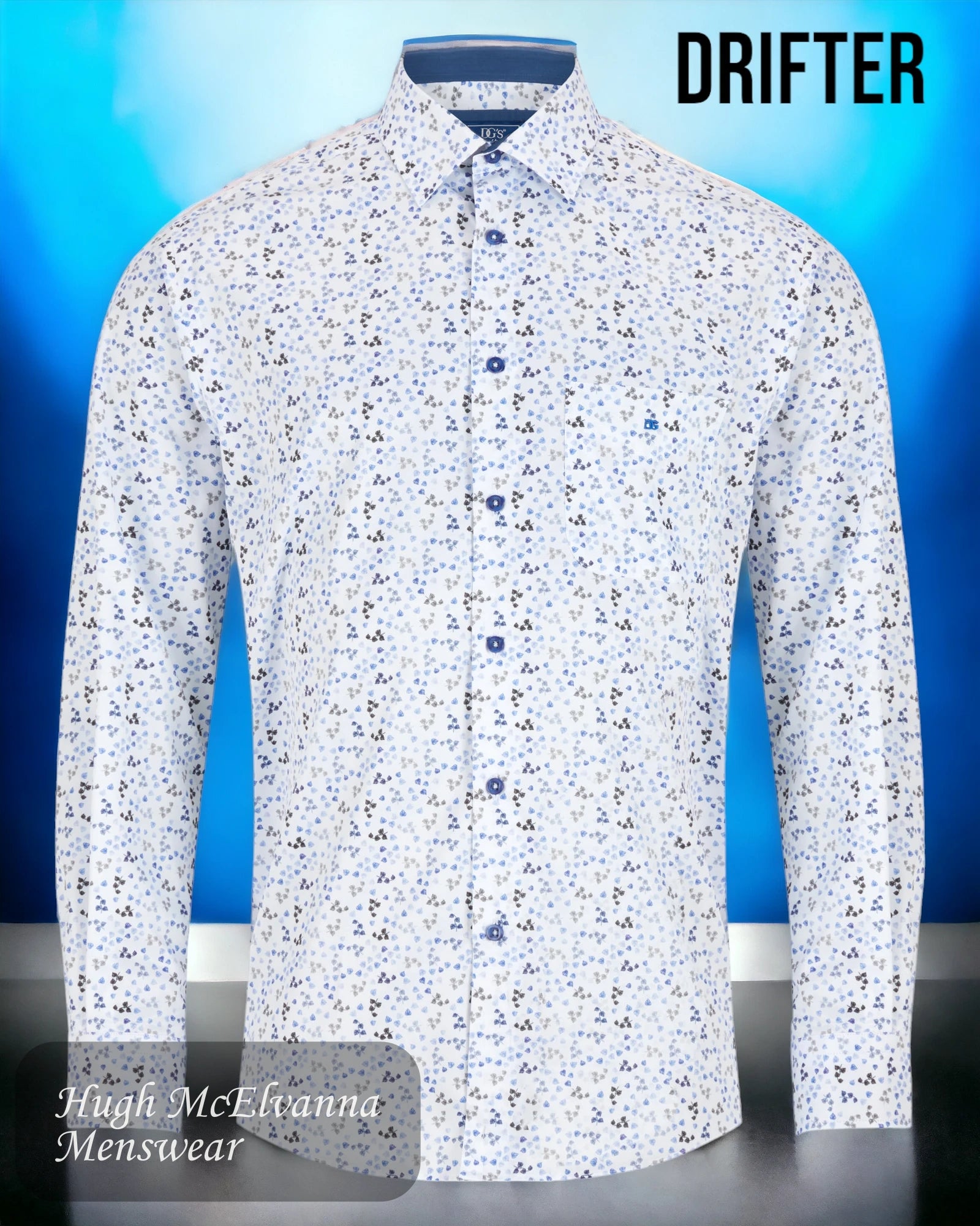 Mens Drifter Blue Long Sleeve Shirt Style: 14496/12 - Hugh McElvanna Menswear 