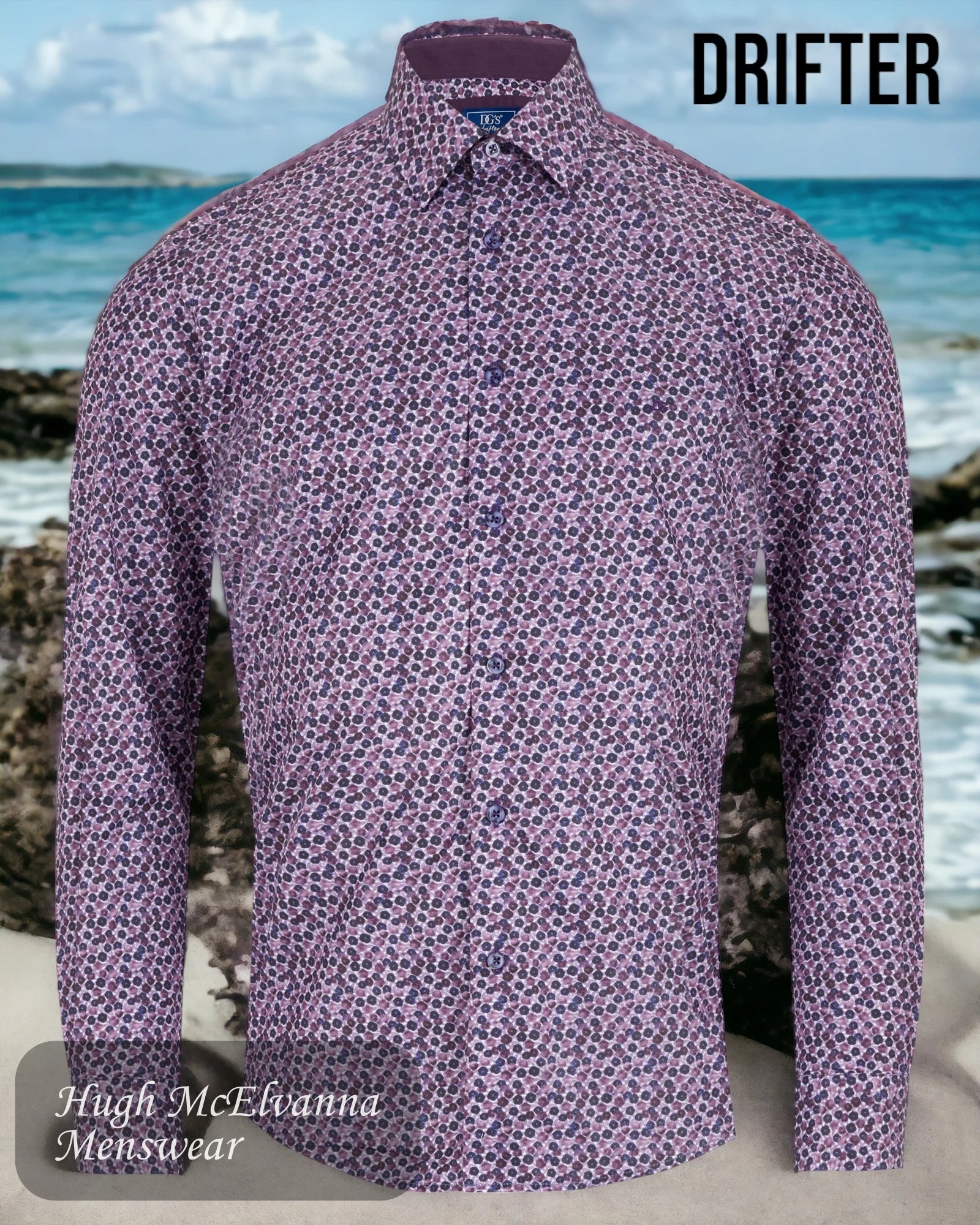 Mens Drifter Purple Design Long Sleeve Shirt Style: 14497/76 - Hugh McElvanna Menswear 