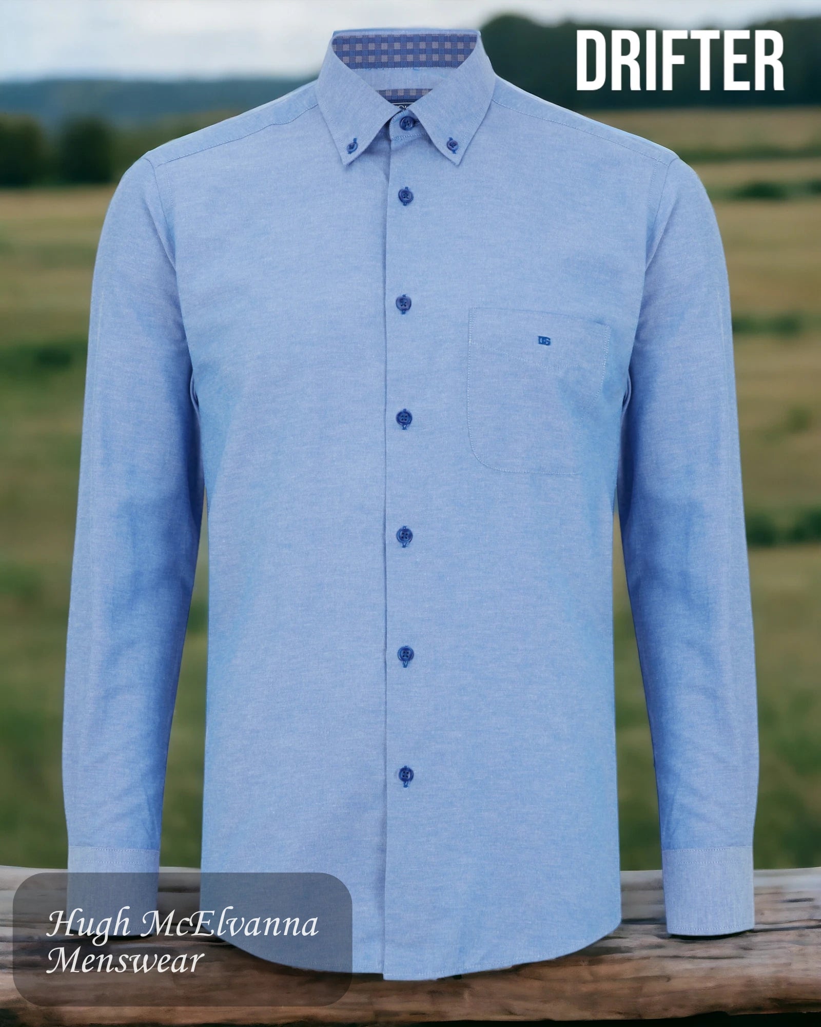 Mens Drifter Blue Long Sleeve Shirt Style: 15178/23 - Hugh McElvanna Menswear 