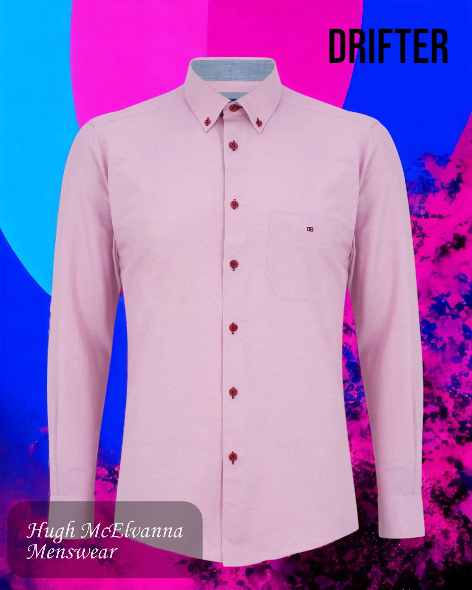 Mens Drifter Pink Long Sleeve Shirt Style: 15178/61 - Hugh McElvanna Menswear 