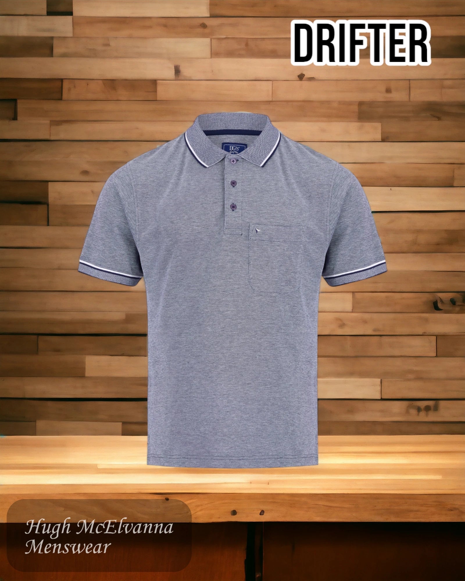 Drifter BLUE Polo Shirt 55104/29 - Hugh McElvanna Menswear 