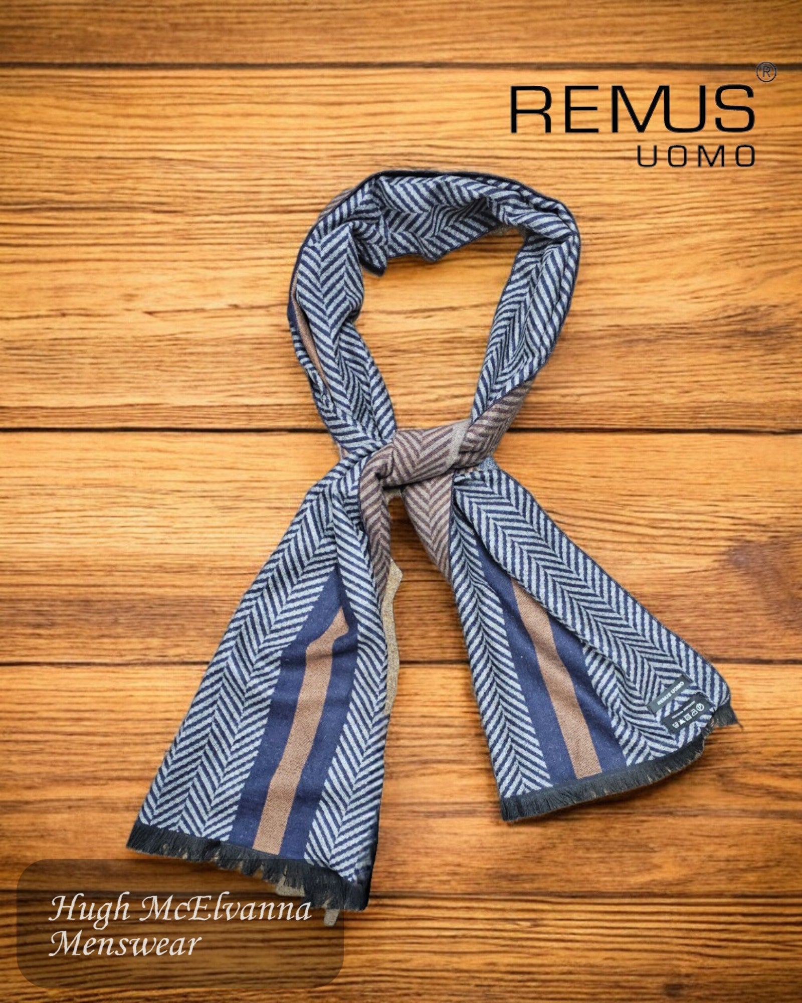 Remus Uomo Men's Striped Scarf (Style Number: 58567/78) in a sophisticated navy colorway.