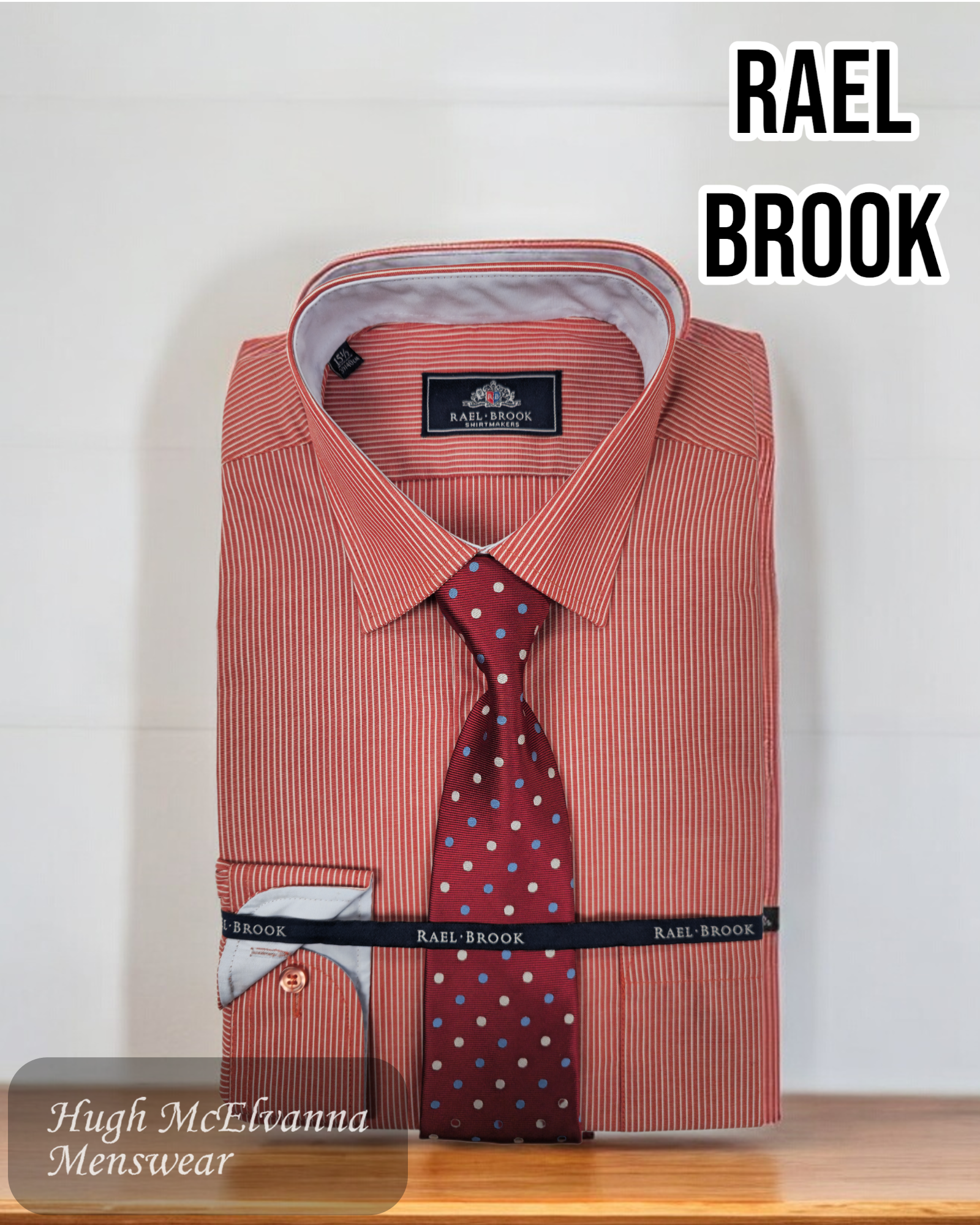 Rael Brook Red Stripe Shirt / Tie Set - 8032 - Hugh McElvanna Menswear 