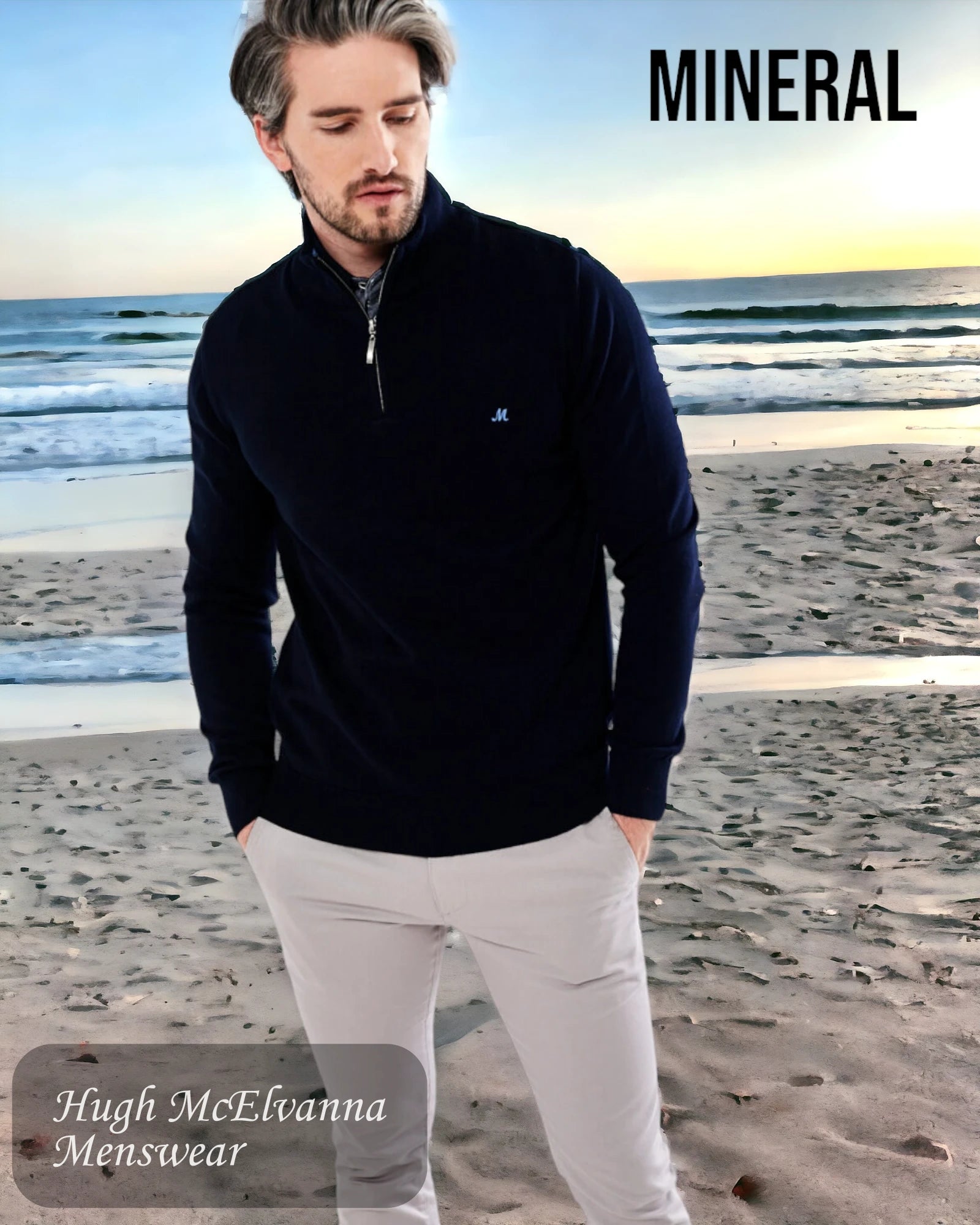 Men's ALTIS Navy Quarter Zip Jumper - Hugh McElvanna Menswear 