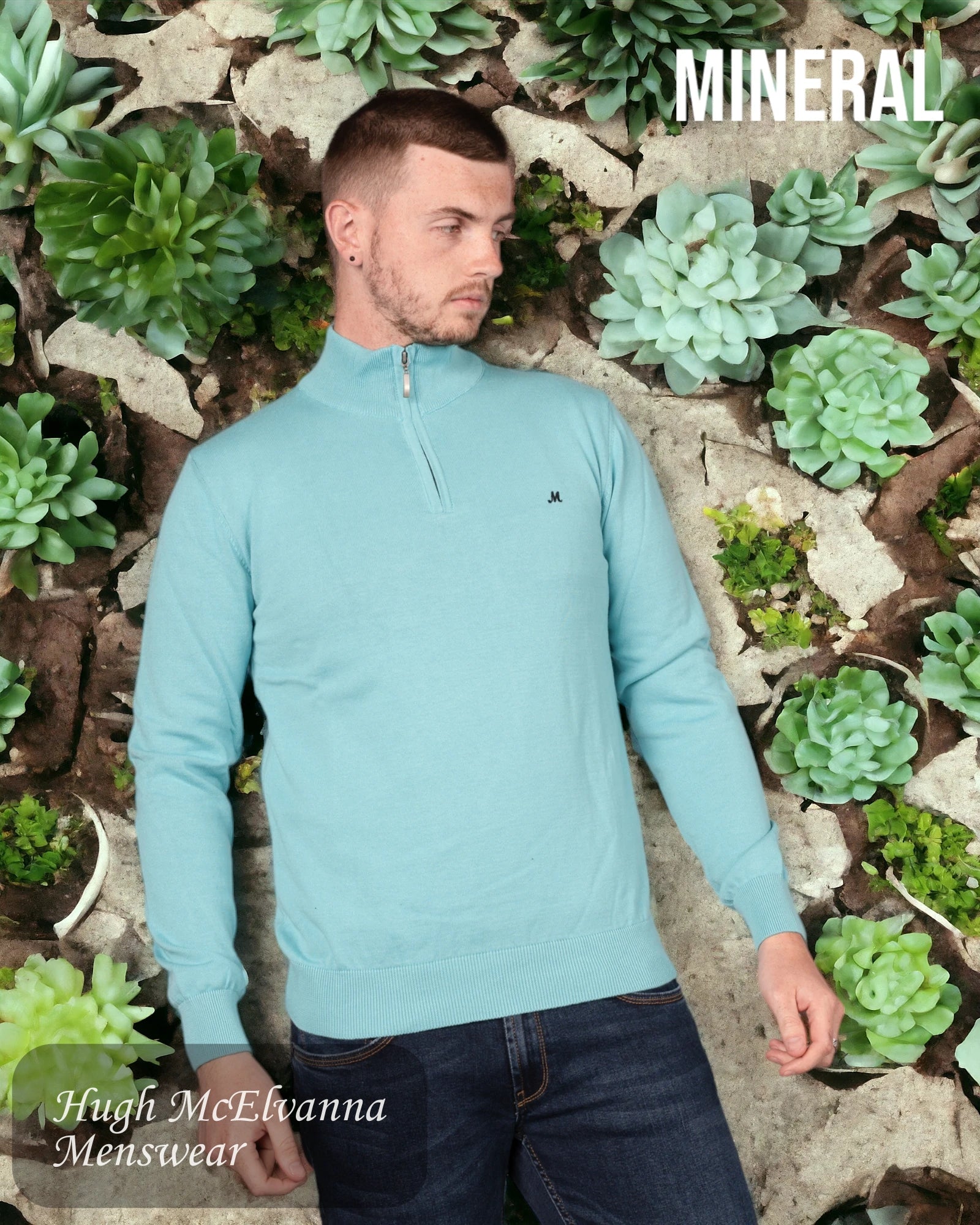 Men's ALTIS Turquoise Quarter Zip Jumper - Hugh McElvanna Menswear 