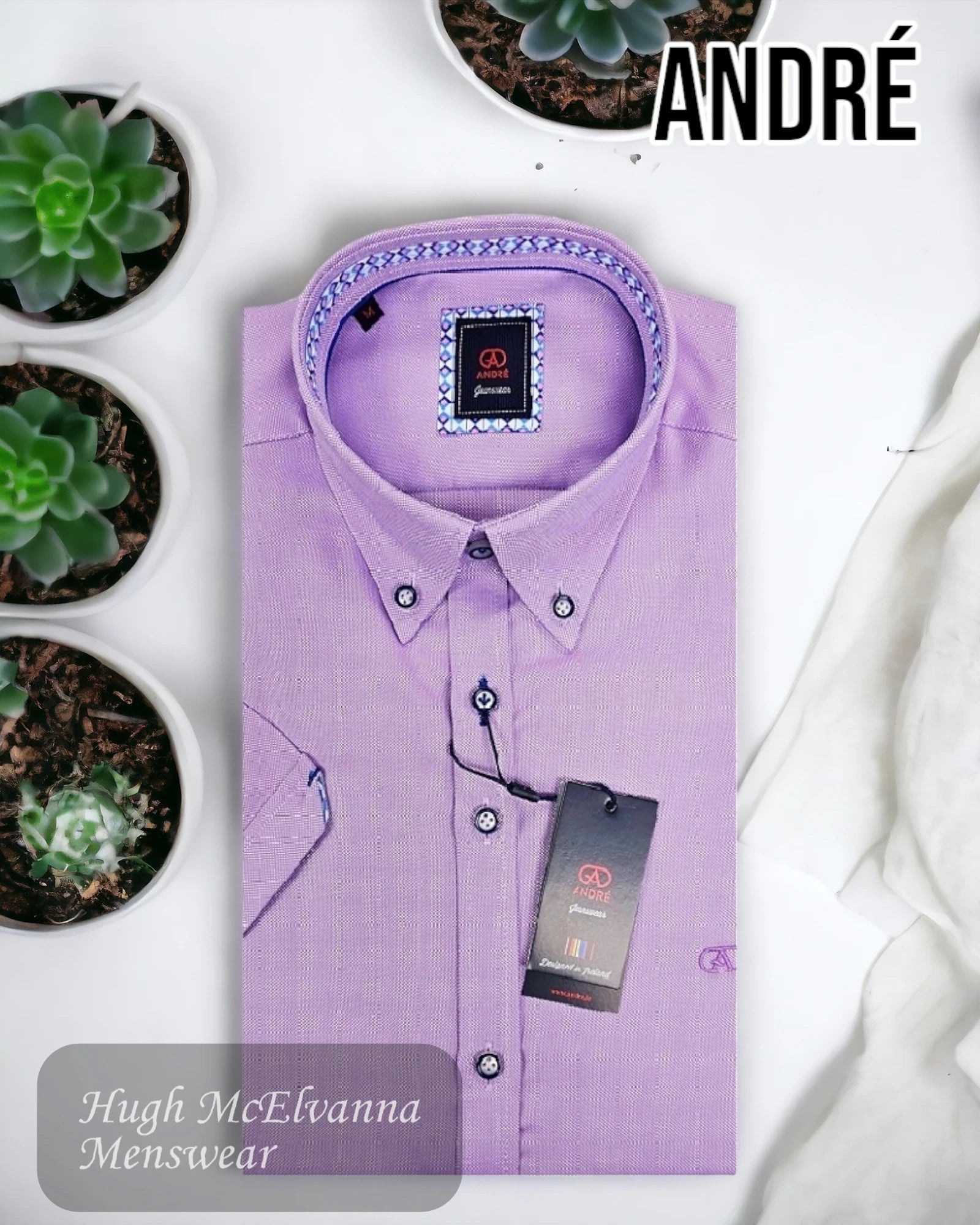 Andre LIFFEY Lilac Short Sleeve Shirt - Hugh McElvanna Menswear 