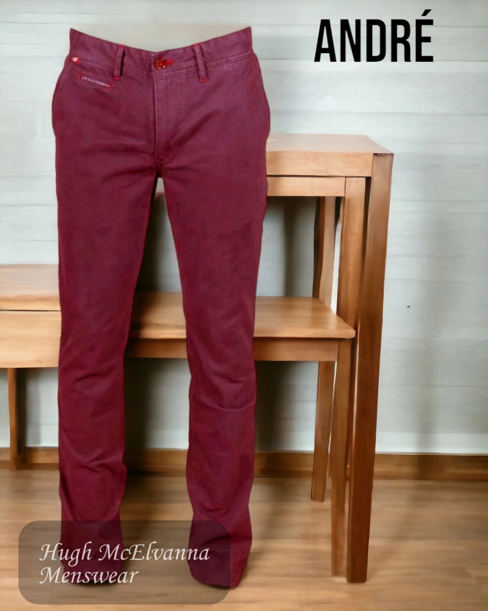 Andre TRENT Burgundy Chino - Hugh McElvanna Menswear 