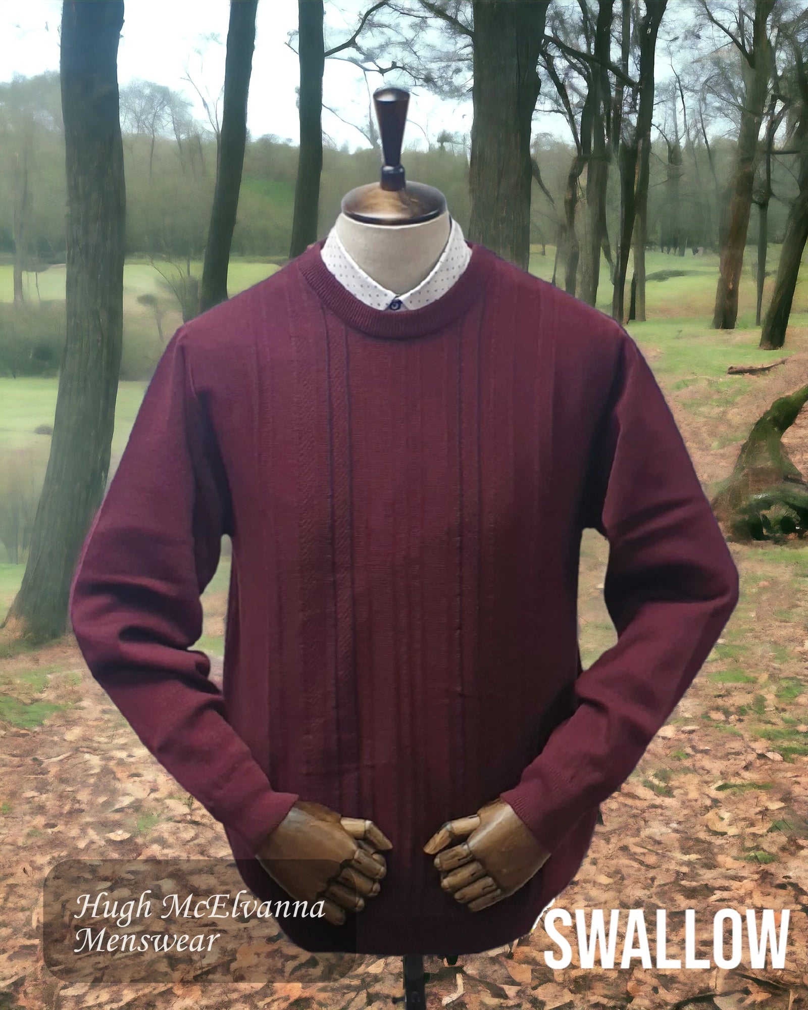 Swallow Dark Red Patterned Round Neck Pullover Style: AW22.03 - Hugh McElvanna Menswear 