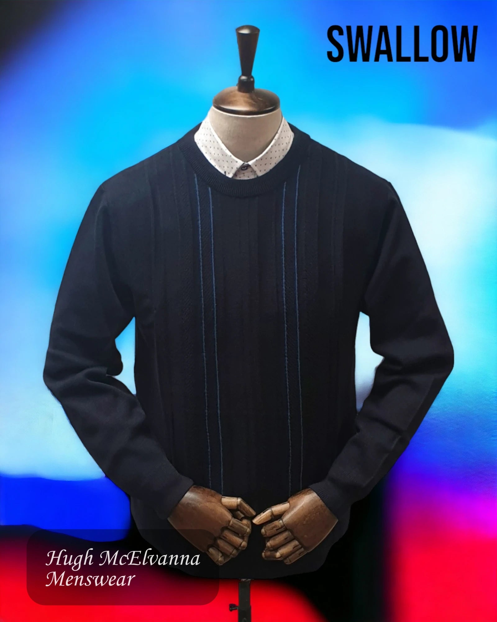 Swallow NAVY Patterned Round Neck Pullover Style: AW22.09 - Hugh McElvanna Menswear 