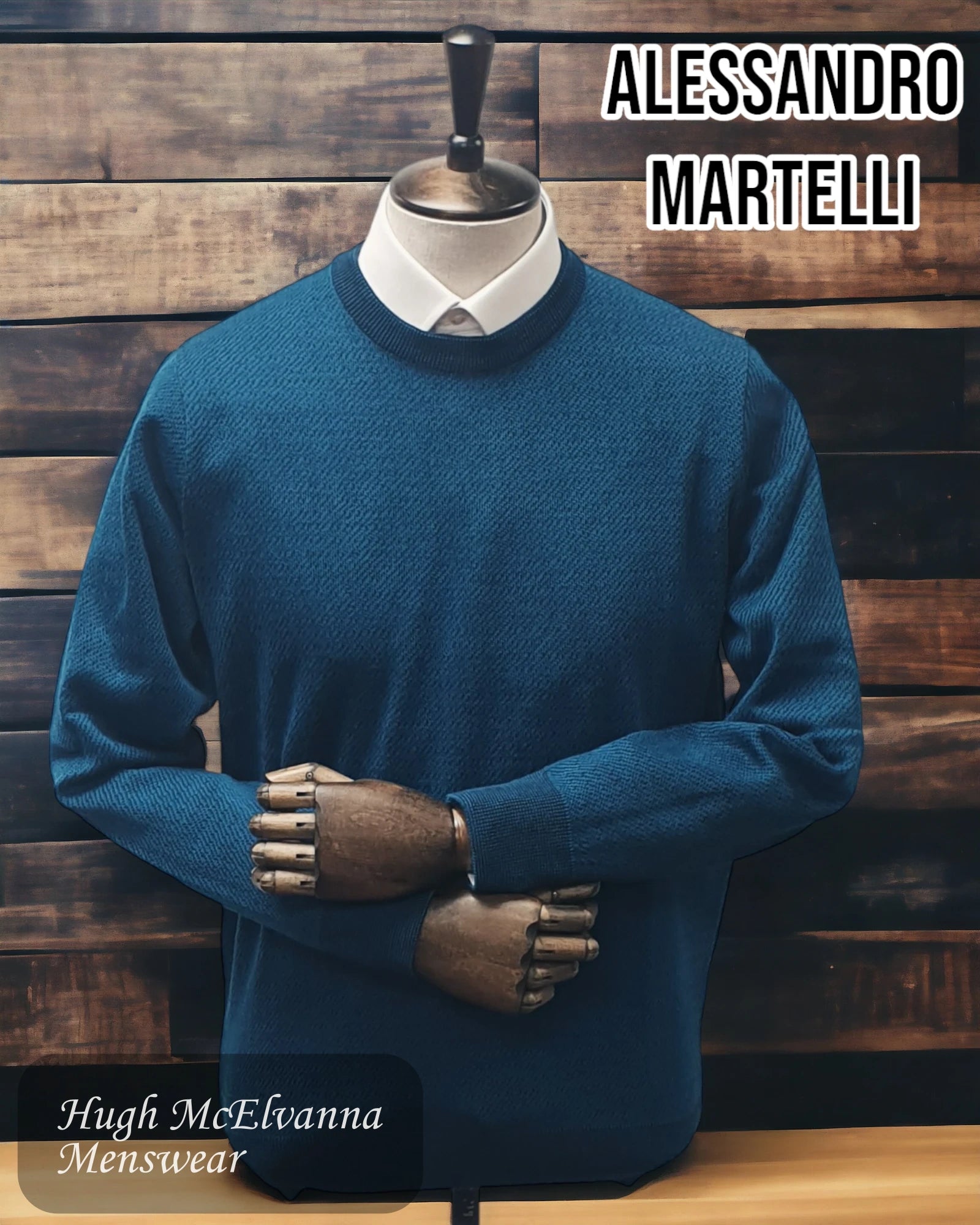 Alessando Martelli TEAL Round Neck Pullover AW22.00 - Hugh McElvanna Menswear 