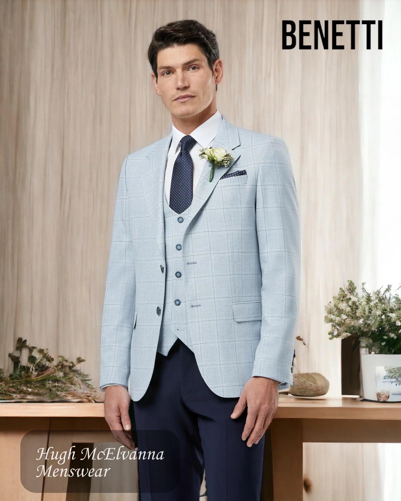 Benetti Suit Jacket 'ANDREW' Sky Blue Check COMFORT FIT - Hugh McElvanna Menswear 