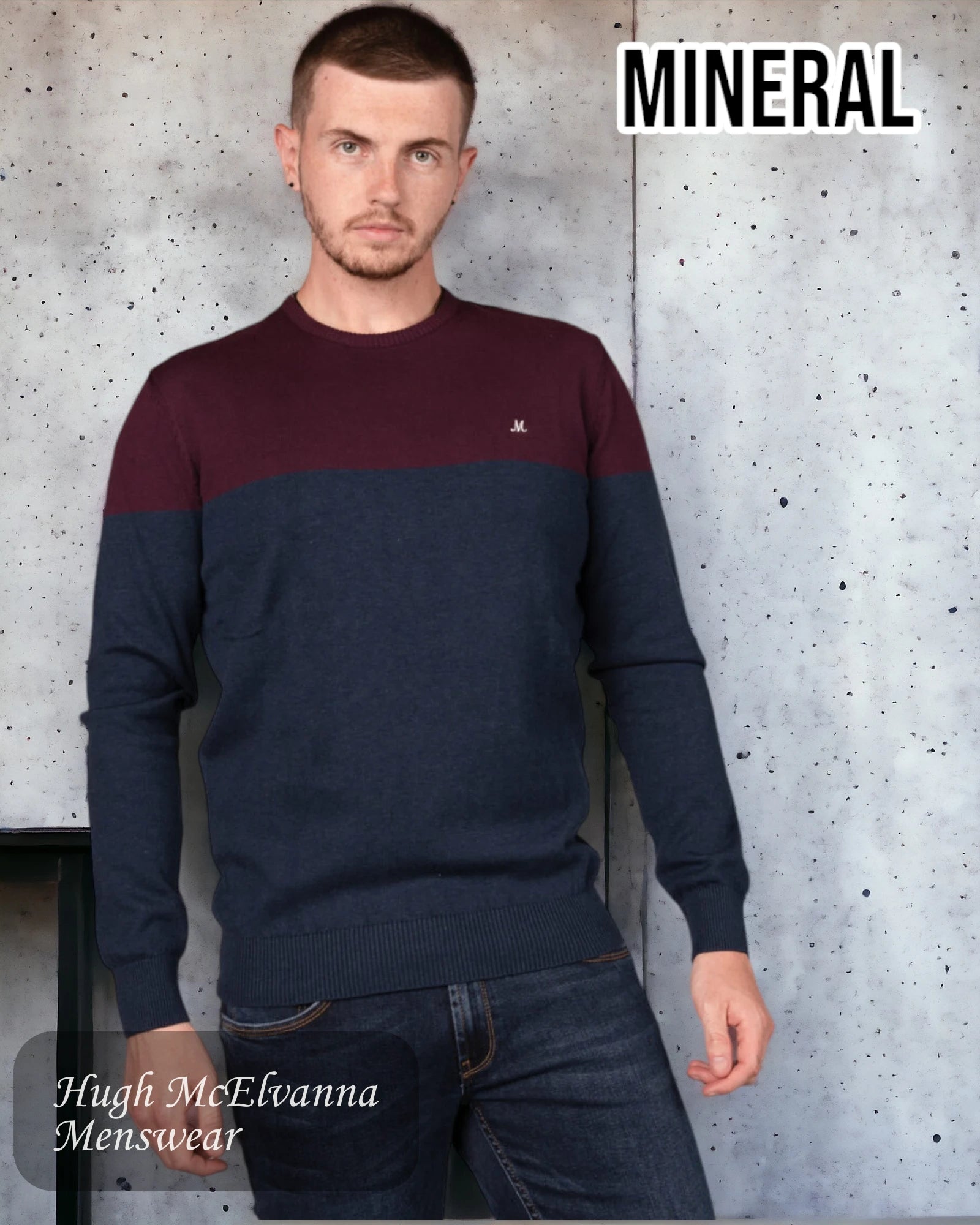 Mineral BROCK Burgundy Round Neck Pullover - Hugh McElvanna Menswear 