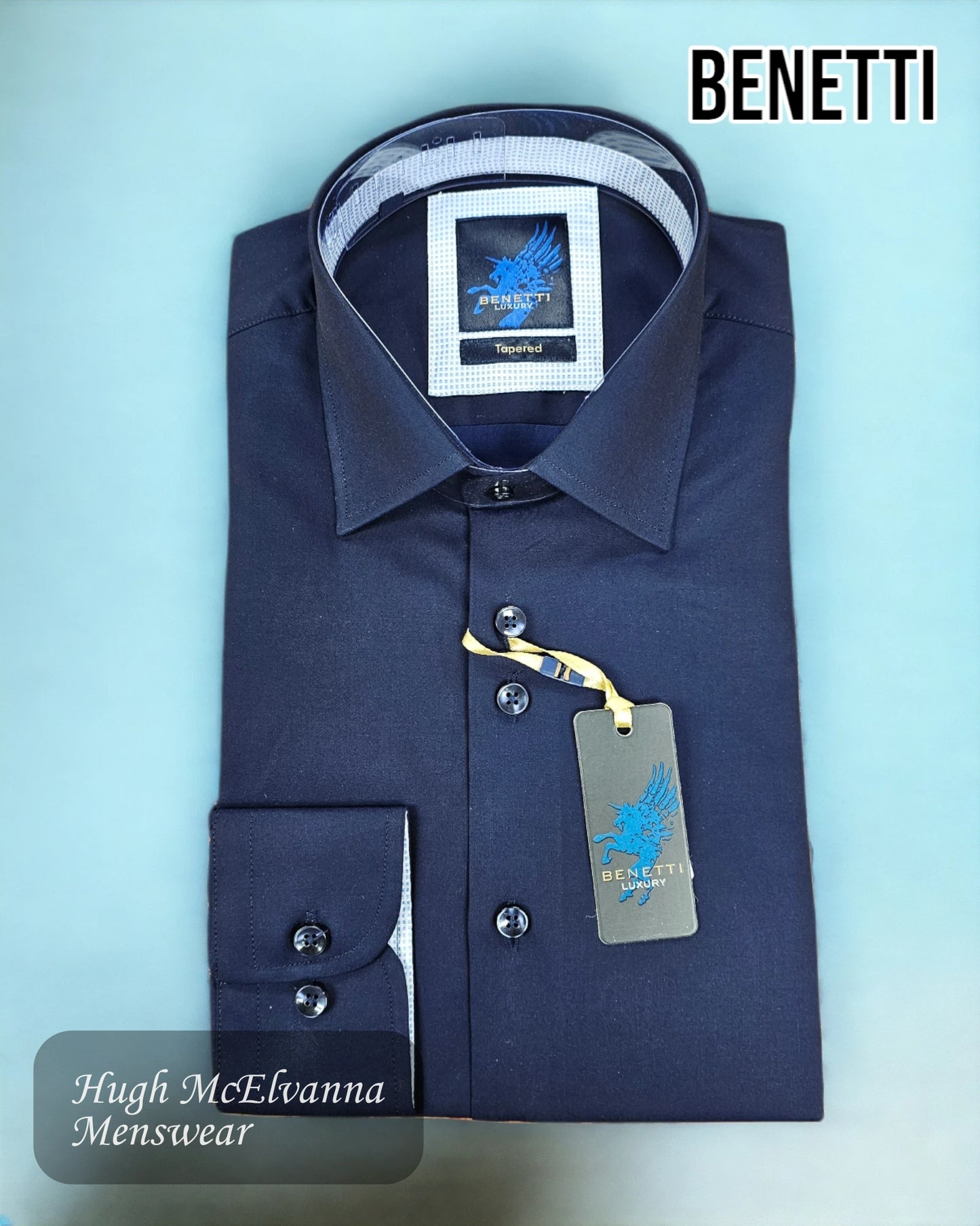 Benetti NAVY Tapered Fit Long Sleeve Formal Shirt Style: ATLANTA