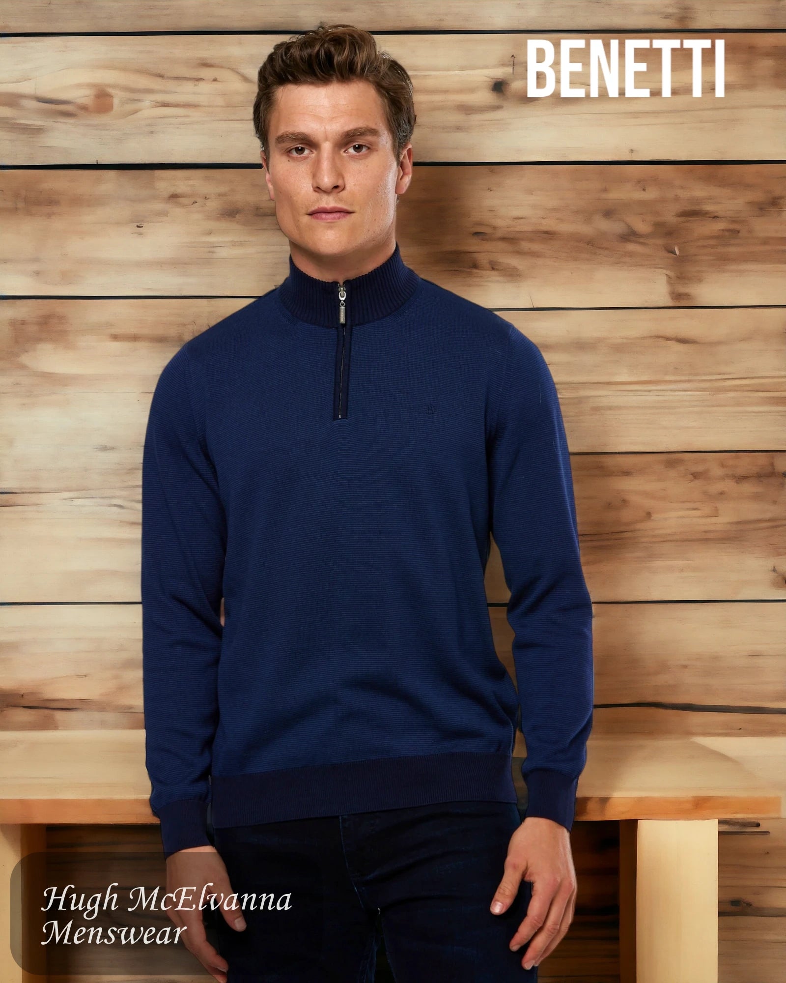 Mens NAVY Quarter Zip Pullover Style: BARROW - Hugh McElvanna Menswear 