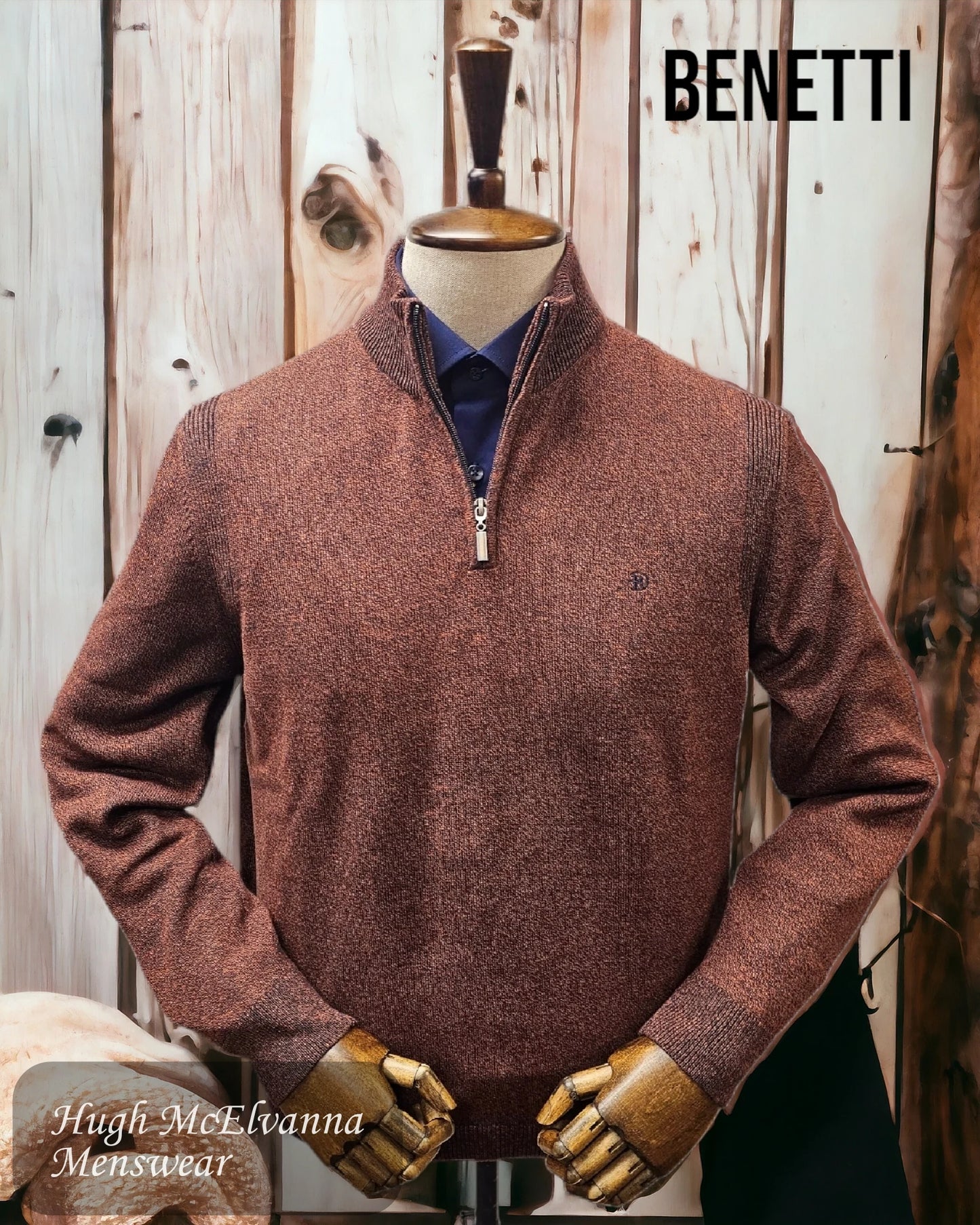 Mens RUST Quarter Zip BROSNA Pullover by Benetti