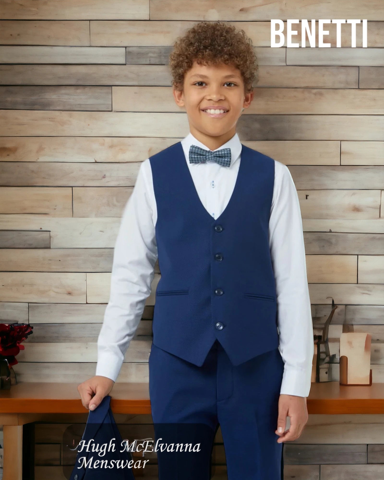 Boys 'PETER' Petrol Blue 3Pc. Suit by Benetti - Hugh McElvanna Menswear 