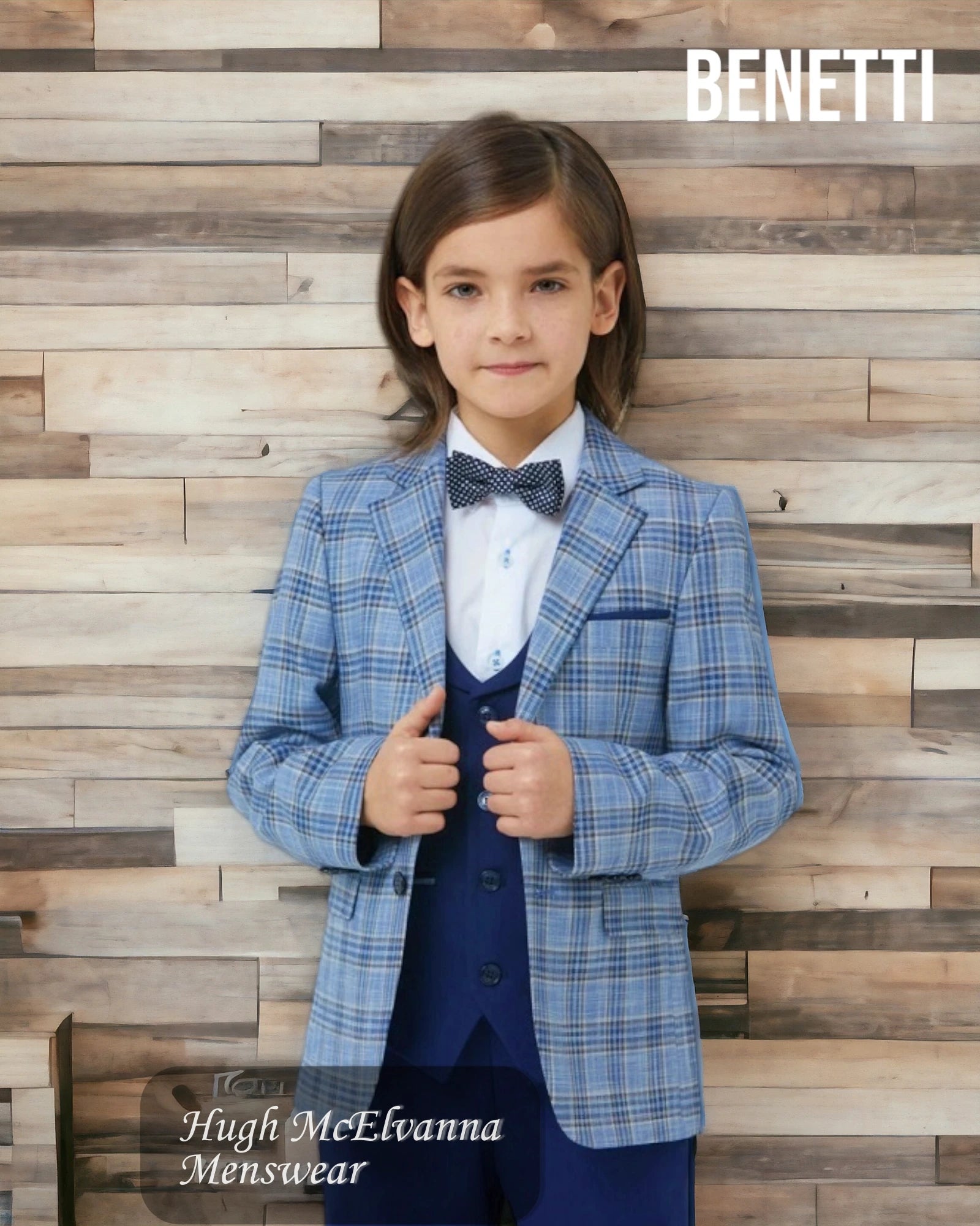 Introducing the Boys Fashion 3pc. Suit by Benetti® – a timeless ensemble that encapsulates sophistication and style for your young gentleman. This meticulously crafted suit goes beyond expectations, ensuring your child stands out on any special occasion. - Hugh McElvanna Menswear 