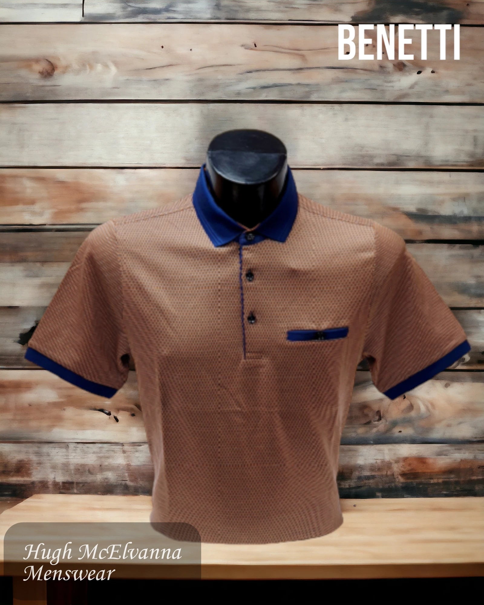 Fashion Rust Badged Pique Polo Shirt style: MARCO - Hugh McElvanna Menswear 