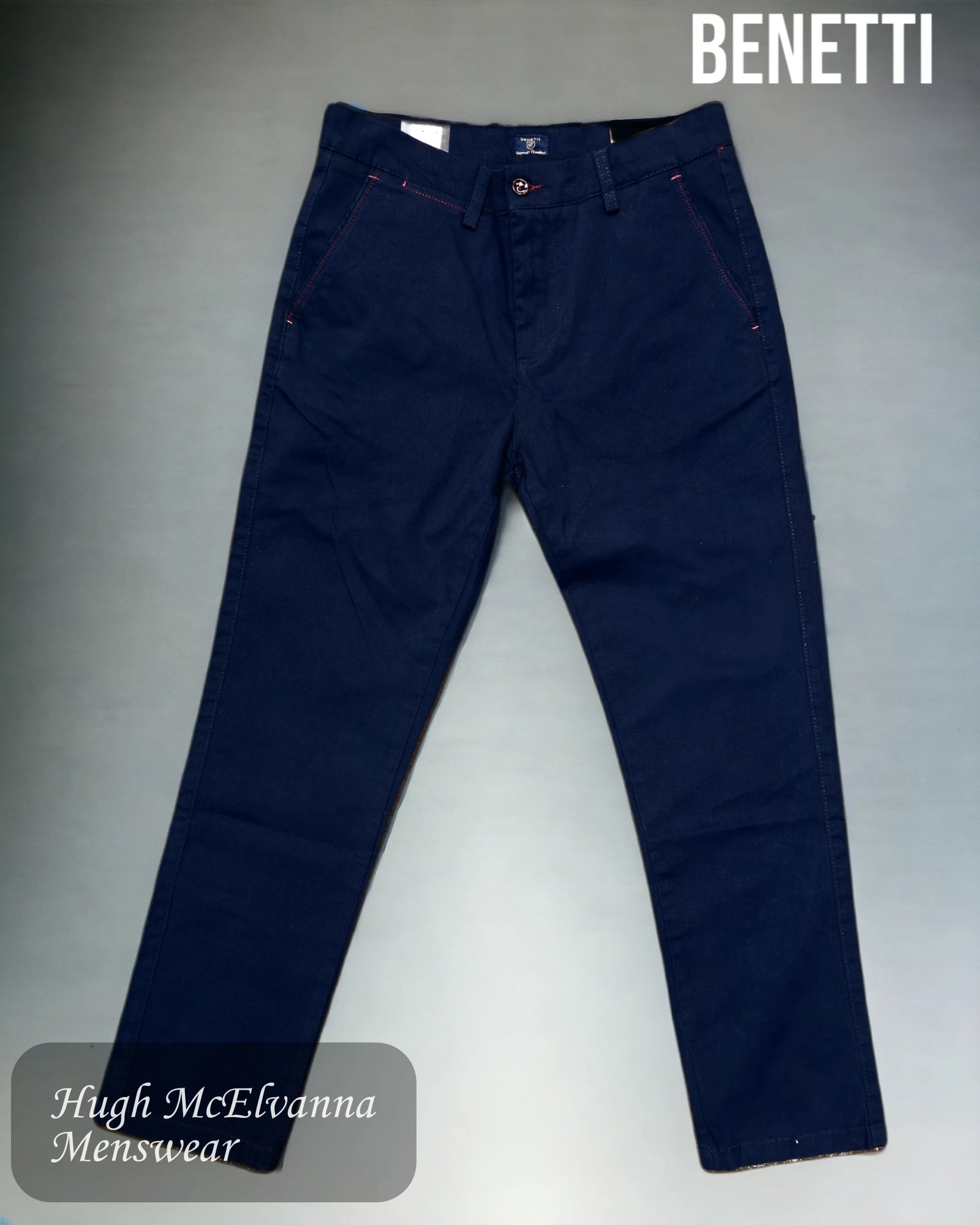 Men's MARK Navy Tapered Fit Chino by Benetti - Hugh McElvanna Menswear 