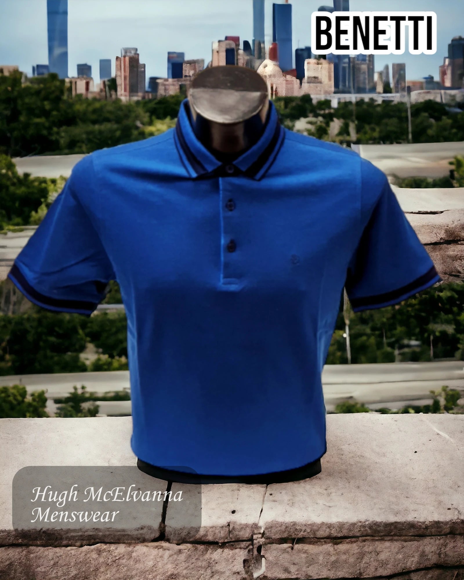 Men's Benetti Fashion Navy Pique Polo Style: NATHAN - Hugh McElvanna Menswear 