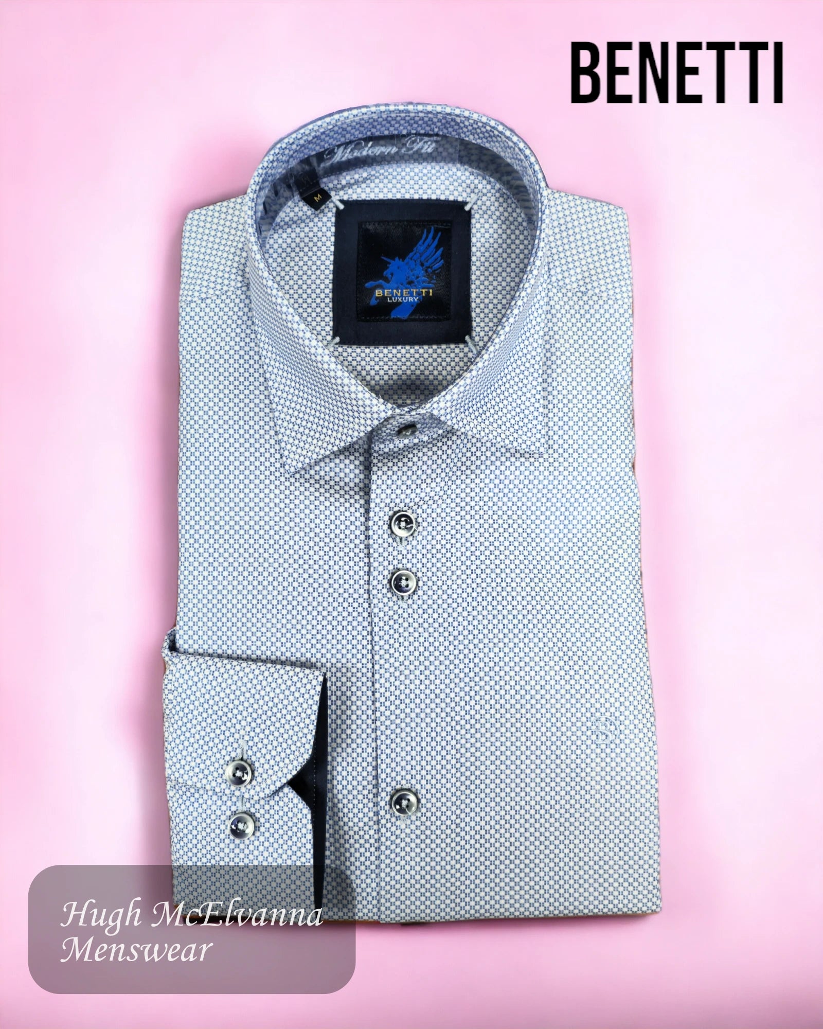 Benetti Blue Long Sleeve Design Shirt Style: REGA - Hugh McElvanna Menswear 