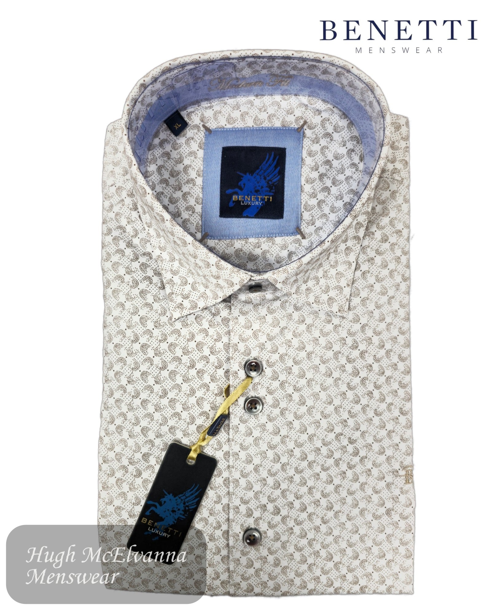 Refresh your wardrobe with the timeless charm of the Benetti Rio Coffee long sleeve shirt. - Hugh McElvanna Menswear 