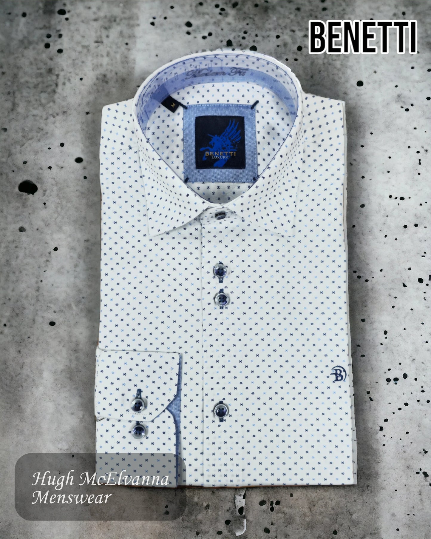 Benetti Blue Long Sleeve Design Shirt Style: SUVA