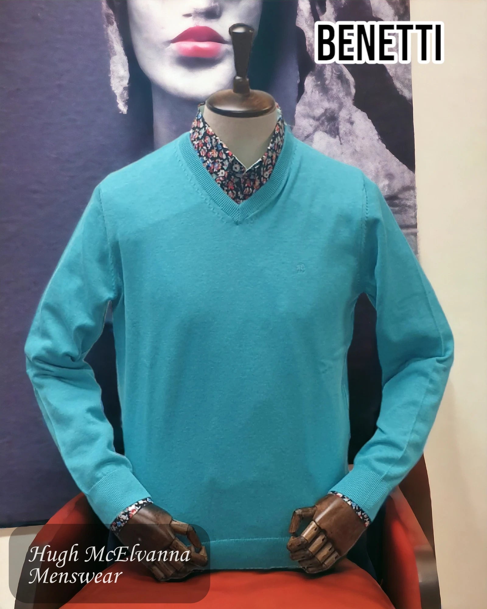 Benetti Teal V-Neck Pullover - DK459 - Hugh McElvanna Menswear 