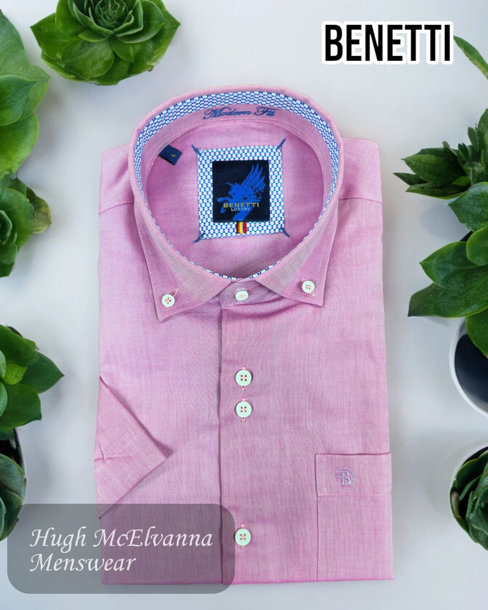 Benetti Rose Oxford Short Sleeve Shirt - Hugh McElvanna Menswear 