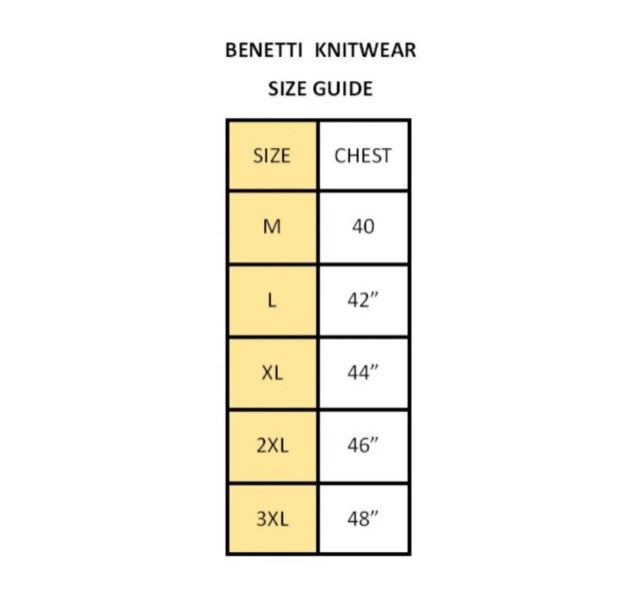 Benetti Knitwear Size Guide