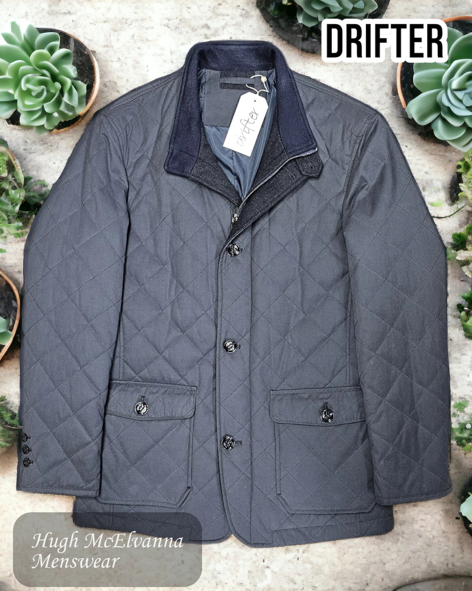 Drifter 'BENTFORD' Navy Quilted Car Coat Style: 80116-78 - Hugh McElvanna Menswear 