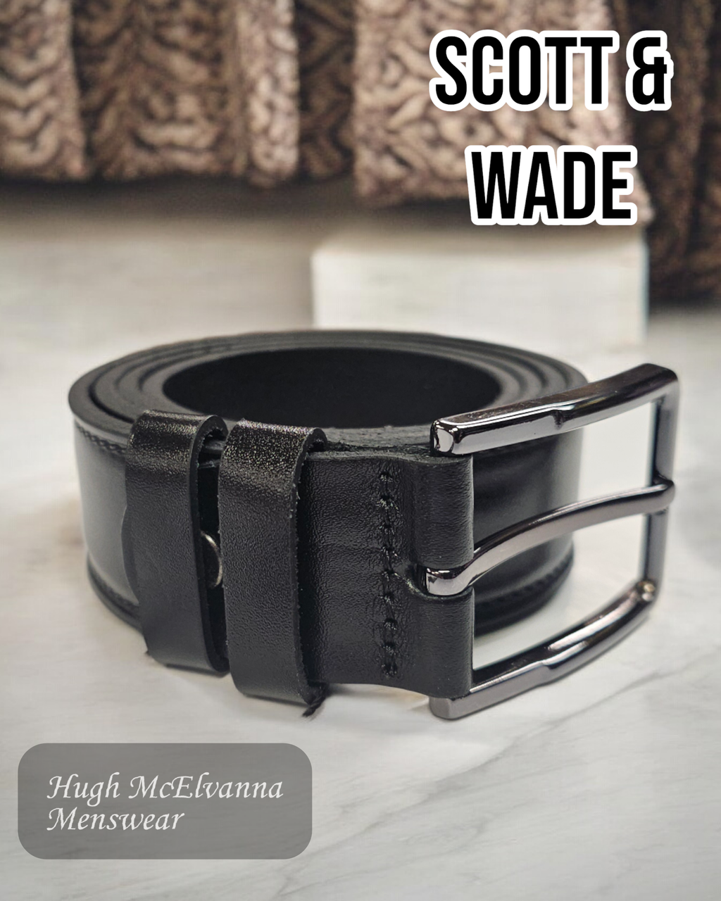 Mens belt - Black full leather trouser belt