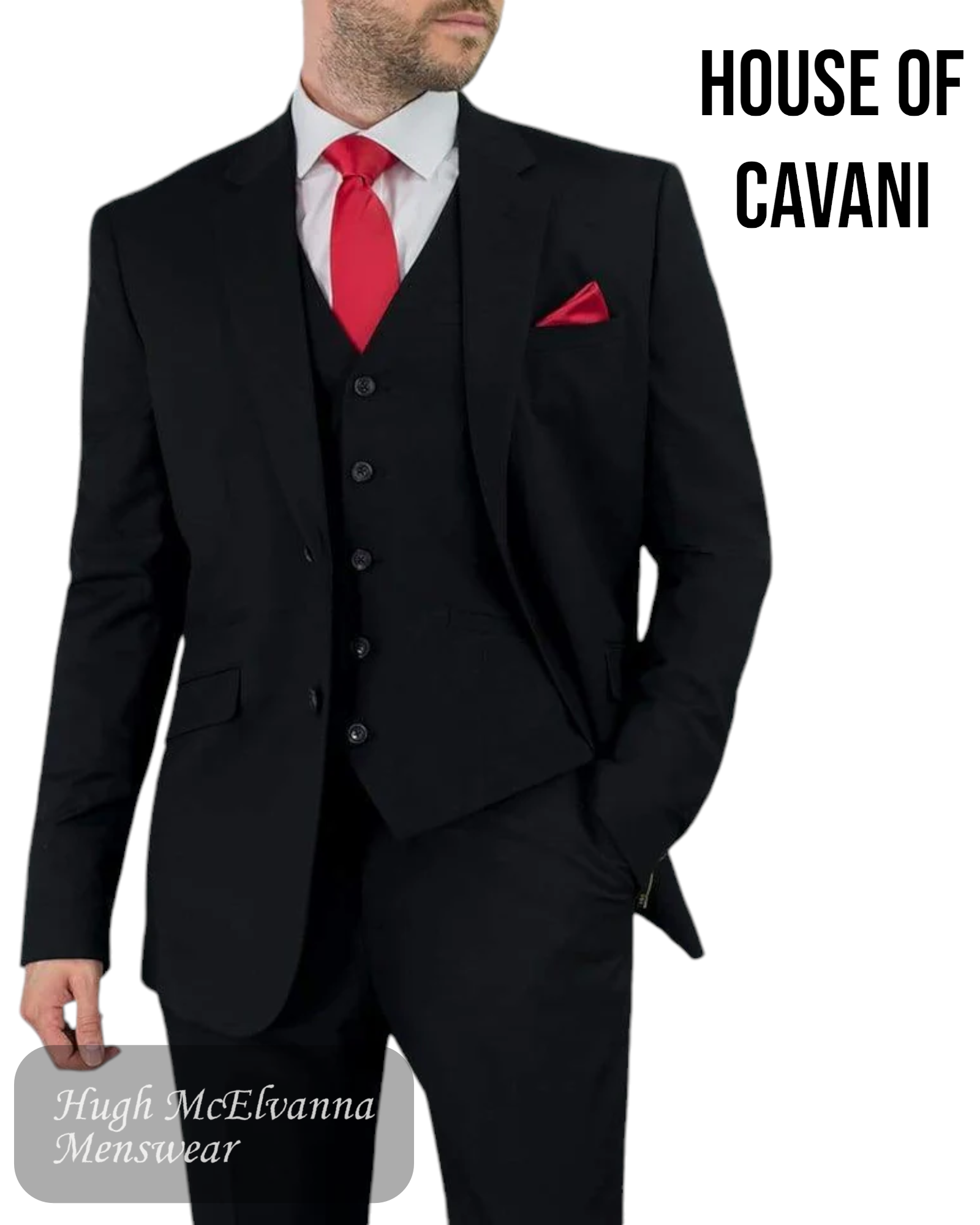 Marco 3-Piece Slim Fit Black Suit - Hugh McElvanna Menswear 