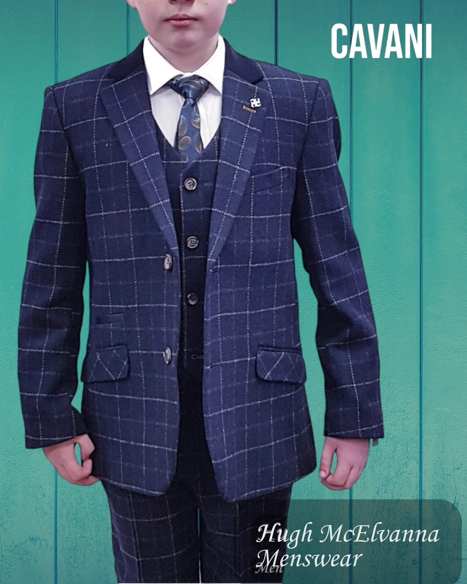 House of Cavani Boys 3Pc Tweed Check Suit SHELBY - Hugh McElvanna Menswear 