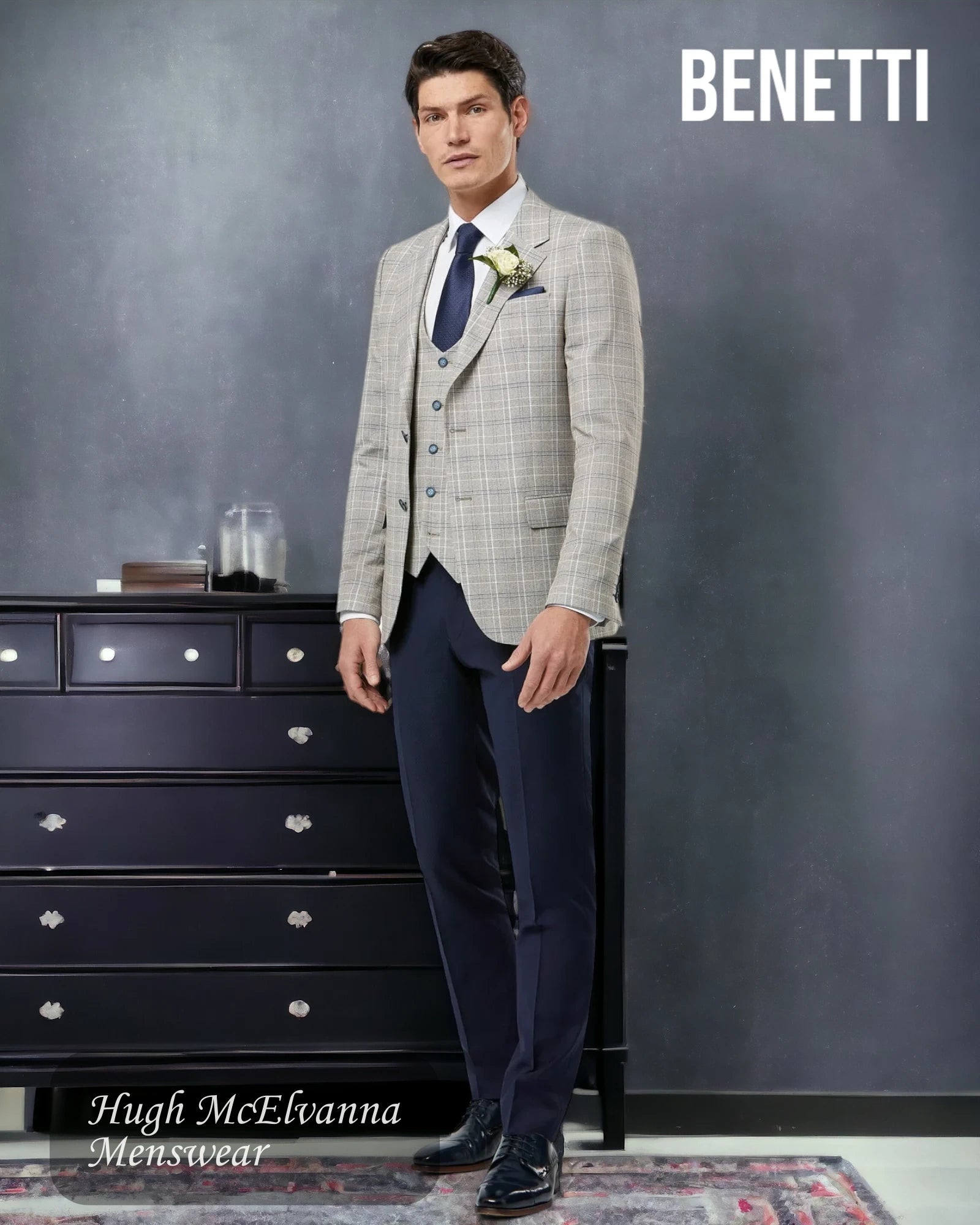 Benetti Suit Jacket 'CHARLES' Fawn Check TAILORED FIT - Hugh McElvanna Menswear 