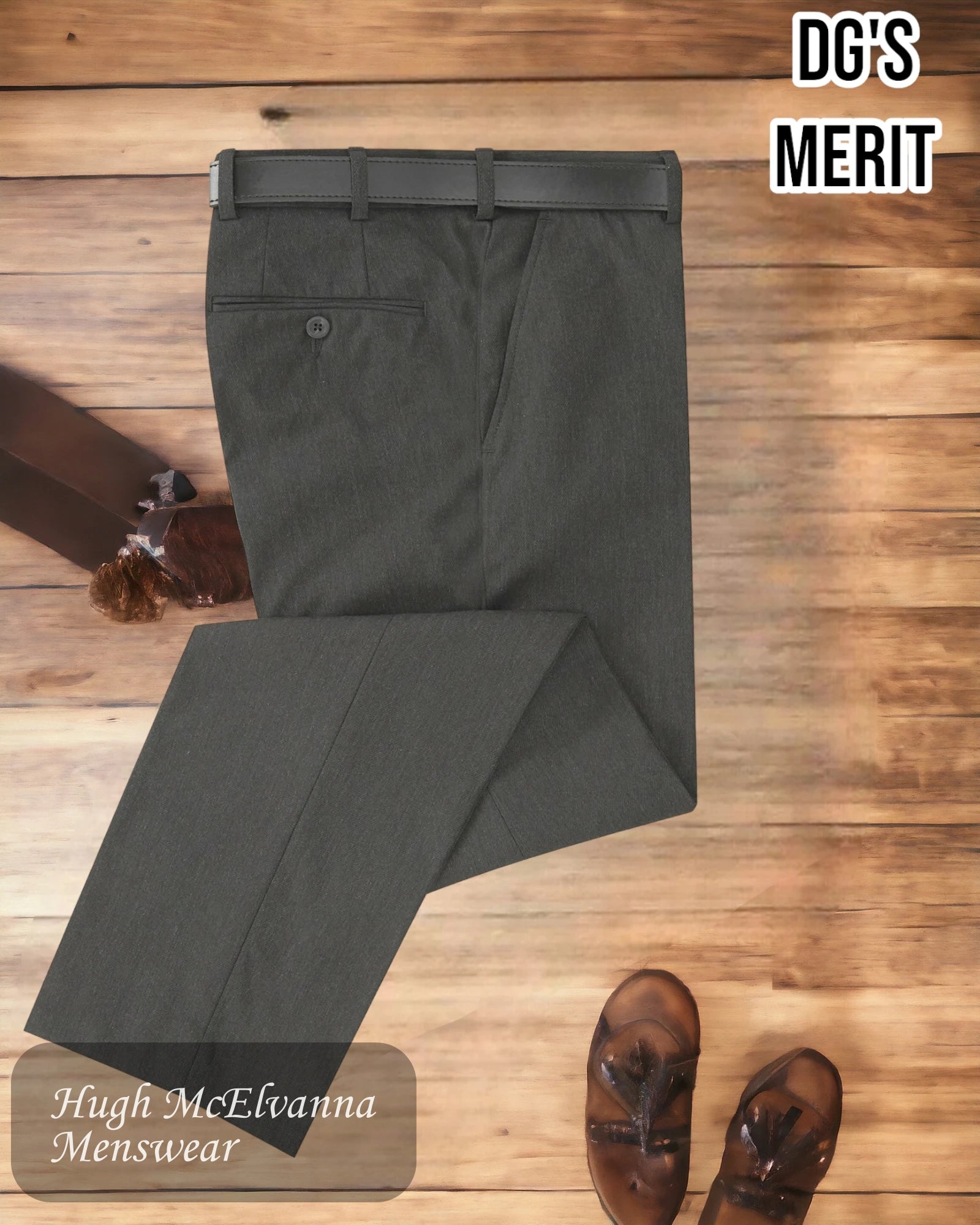 Cavalry Twill CHARCOAL GREY Stretch Waist Trouser by DGs Merit Style 71686/08 - Hugh McElvanna Menswear 