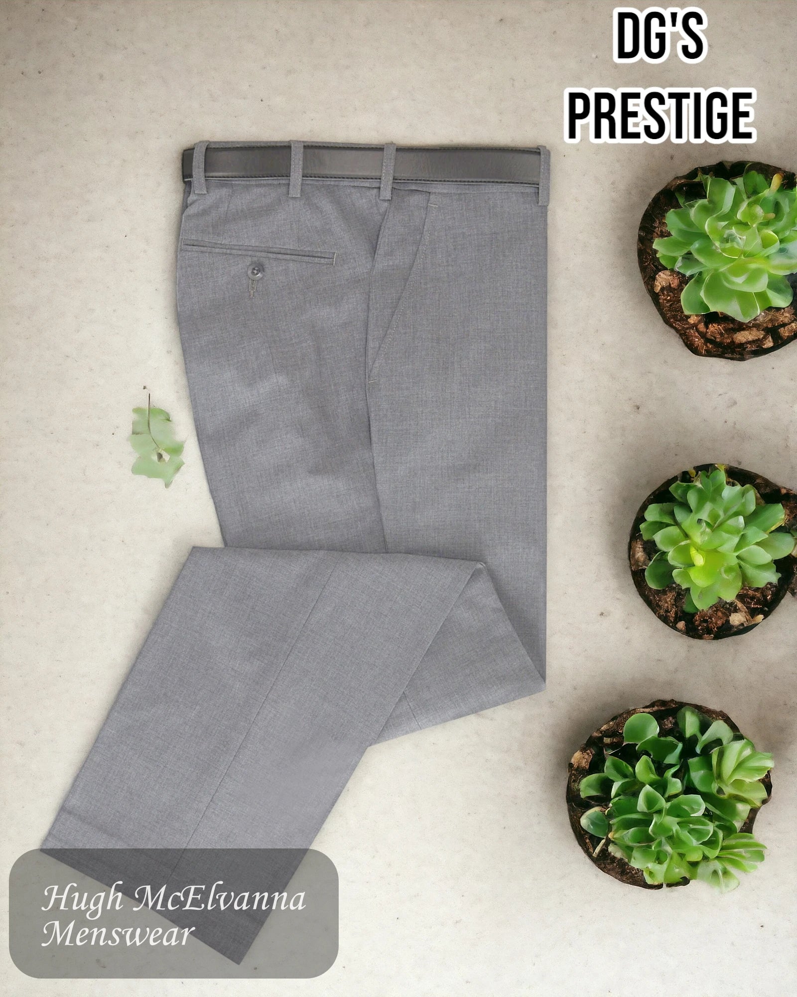 DGs Prestige MID GREY Stretch Waist Wool Blend Trouser Style: 70483/06 - Hugh McElvanna Menswear 