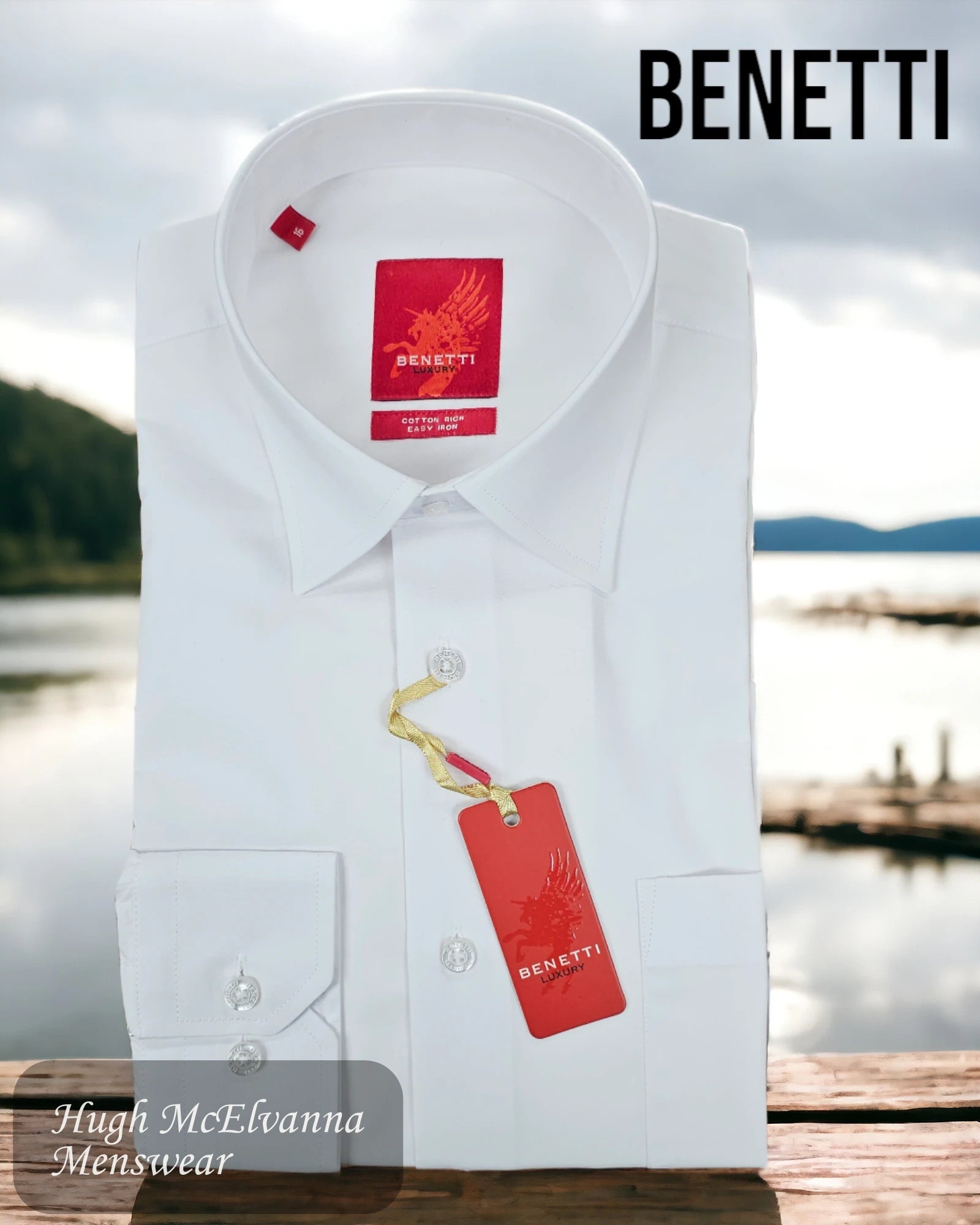 Regular Fit White Shirt by Benetti - DK401 - Hugh McElvanna Menswear 