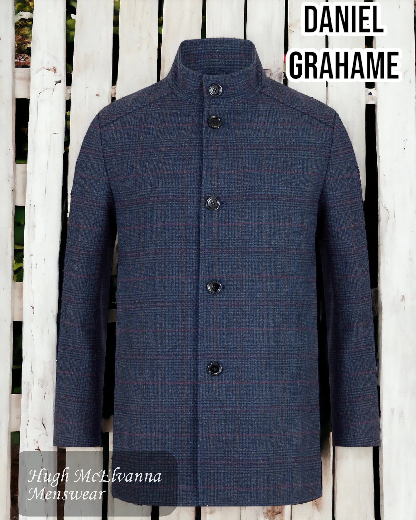 Daniel Grahame 'WATSON' Navy Check Fashion Overcoat 90424-29 - Hugh McElvanna Menswear 