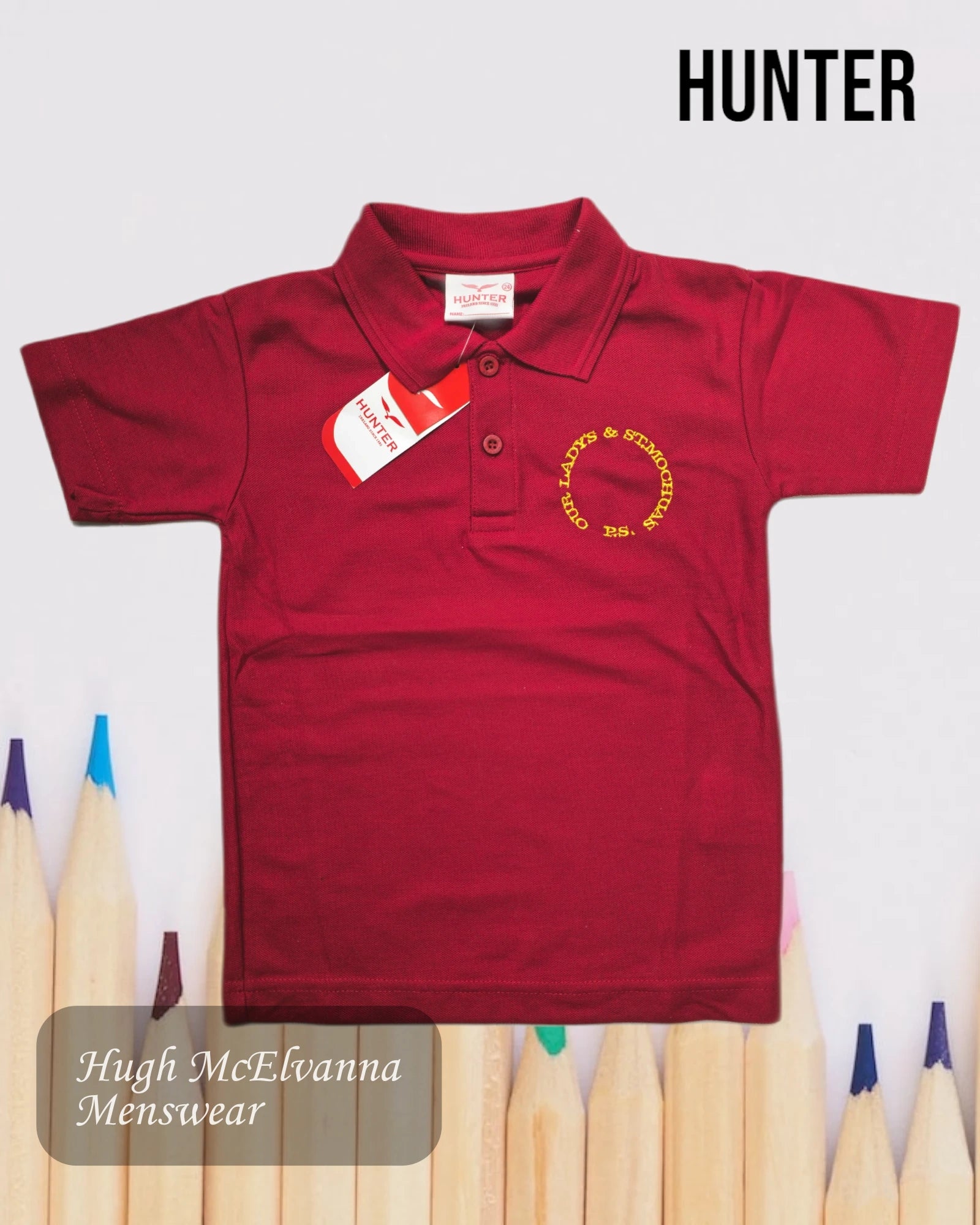 Our Lady's & St. Mochua's P.S. Derrynoose Red Polo Shirt by Hunter Style: 1342 - Hugh McElvanna Menswear 