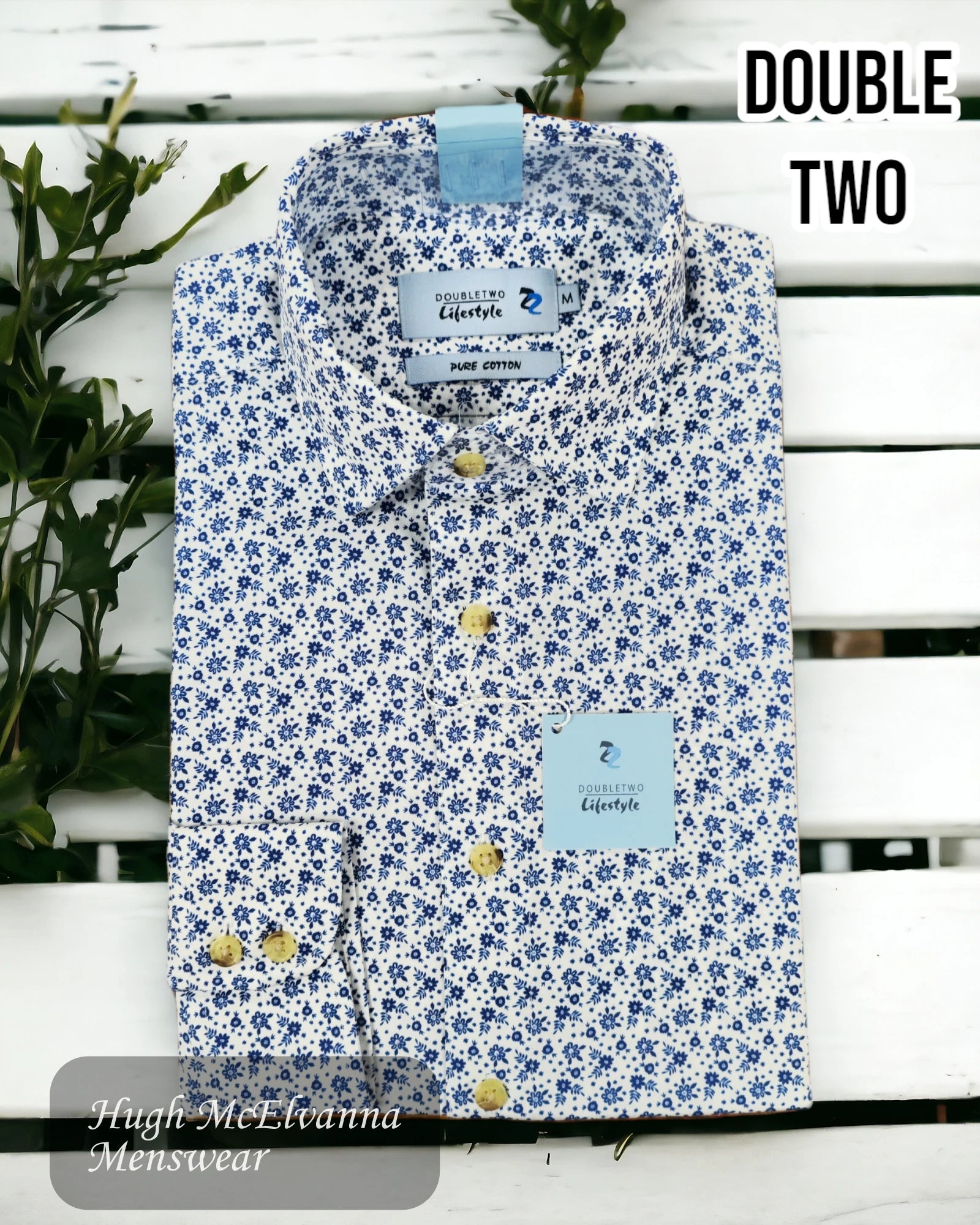 White & Navy Floral Print Long Sleeve Casual Shirt Style: DTLS1088A - Hugh McElvanna Menswear 