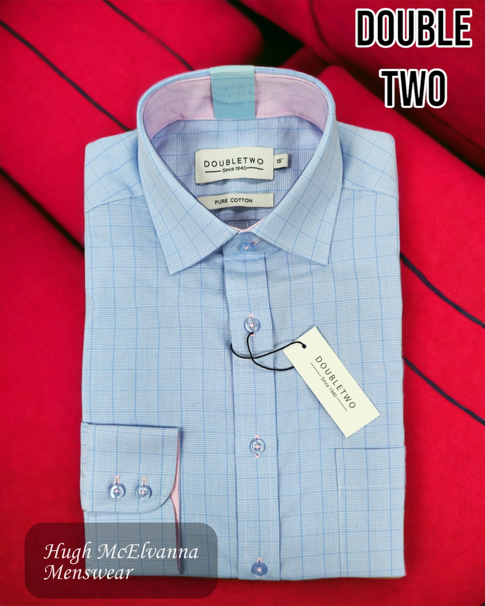 Double Two BLUE Prince Of Wales Check Shirt - GS4153/A - Hugh McElvanna Menswear 