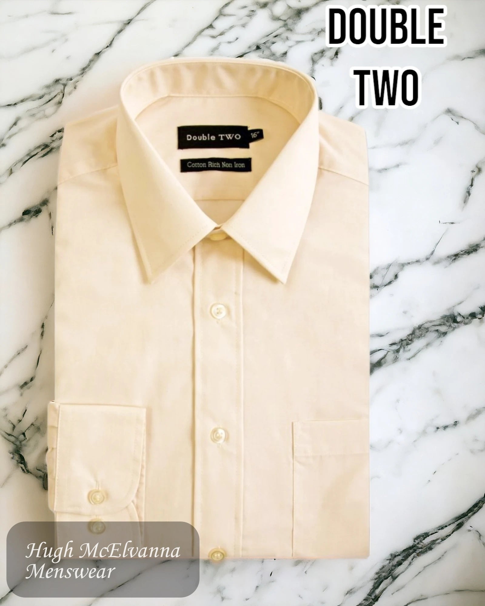 Double TWO Classic Plain Cream Shirt - Hugh McElvanna Menswear 