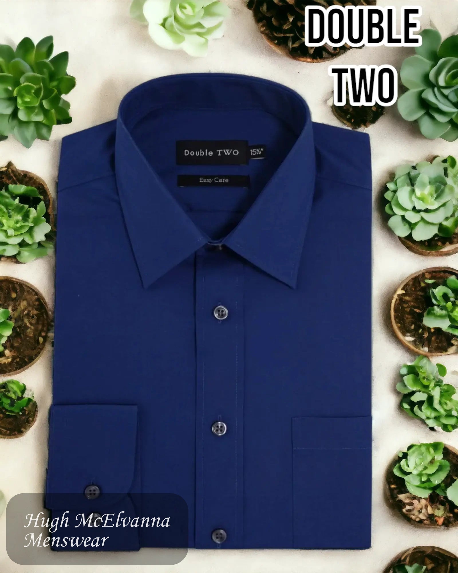 Double TWO Classic Plain Navy Shirt - Hugh McElvanna Menswear 