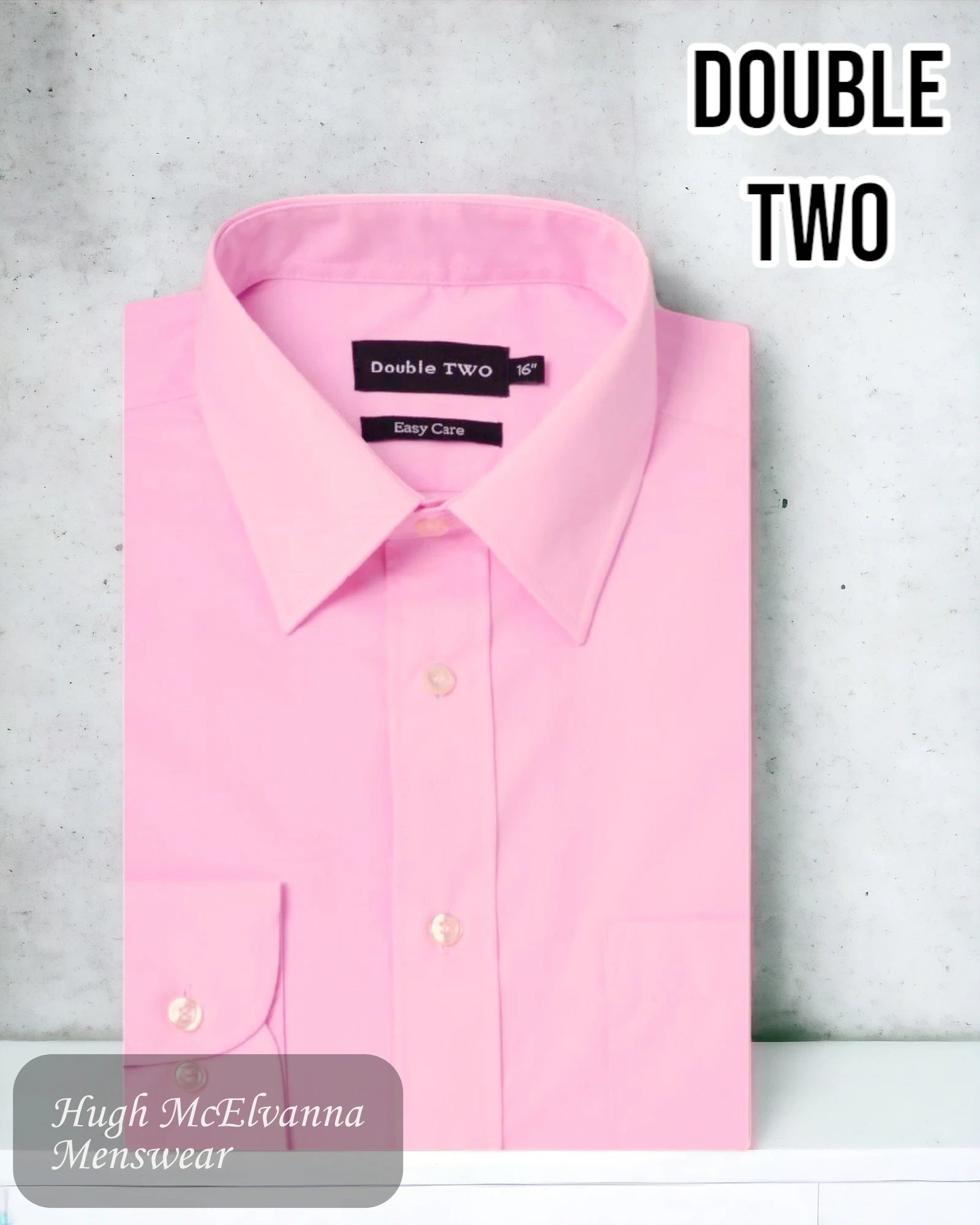 Double TWO Classic Plain Pink Shirt - Hugh McElvanna Menswear 