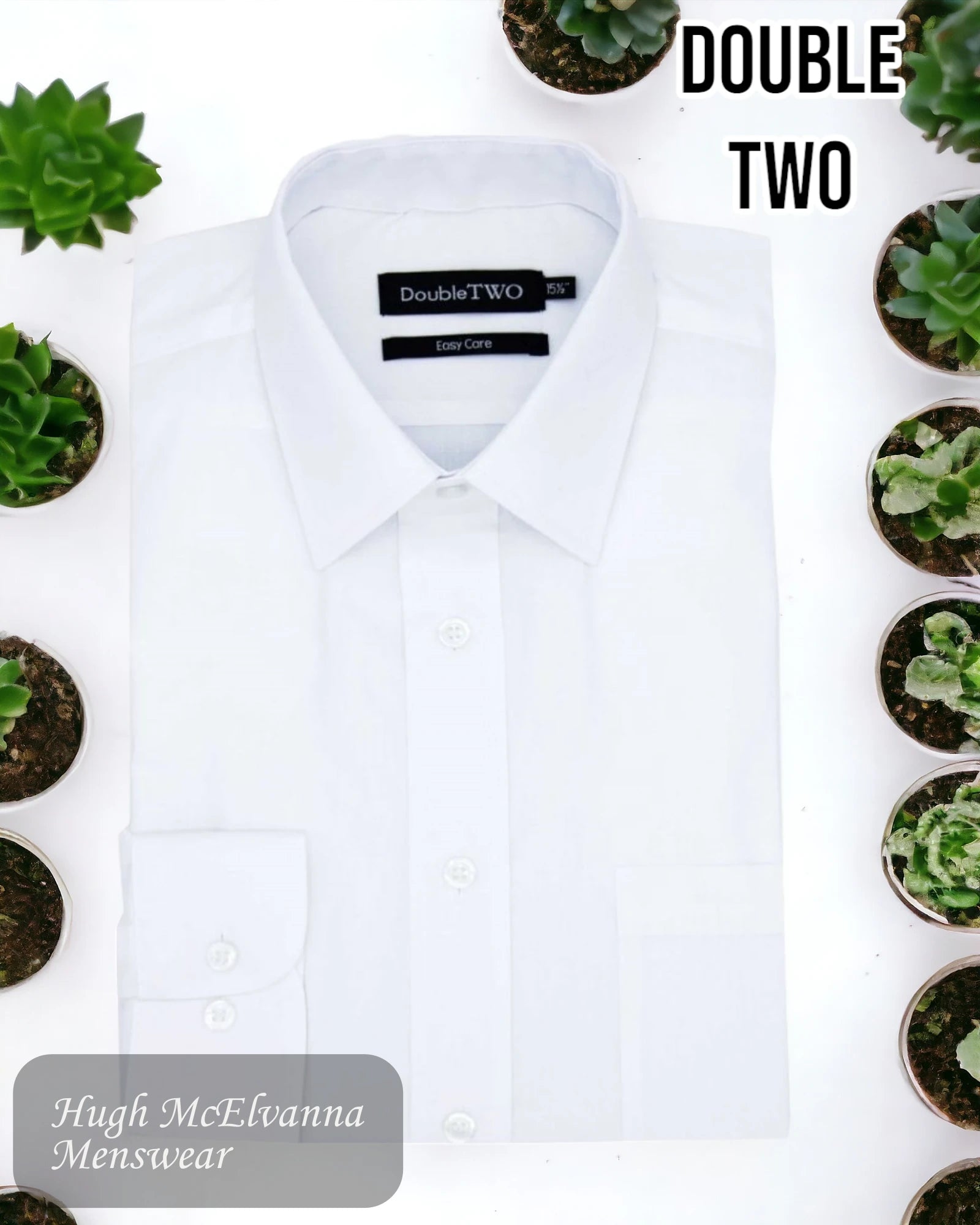 Double TWO Classic Plain White Shirt - Hugh McElvanna Menswear 