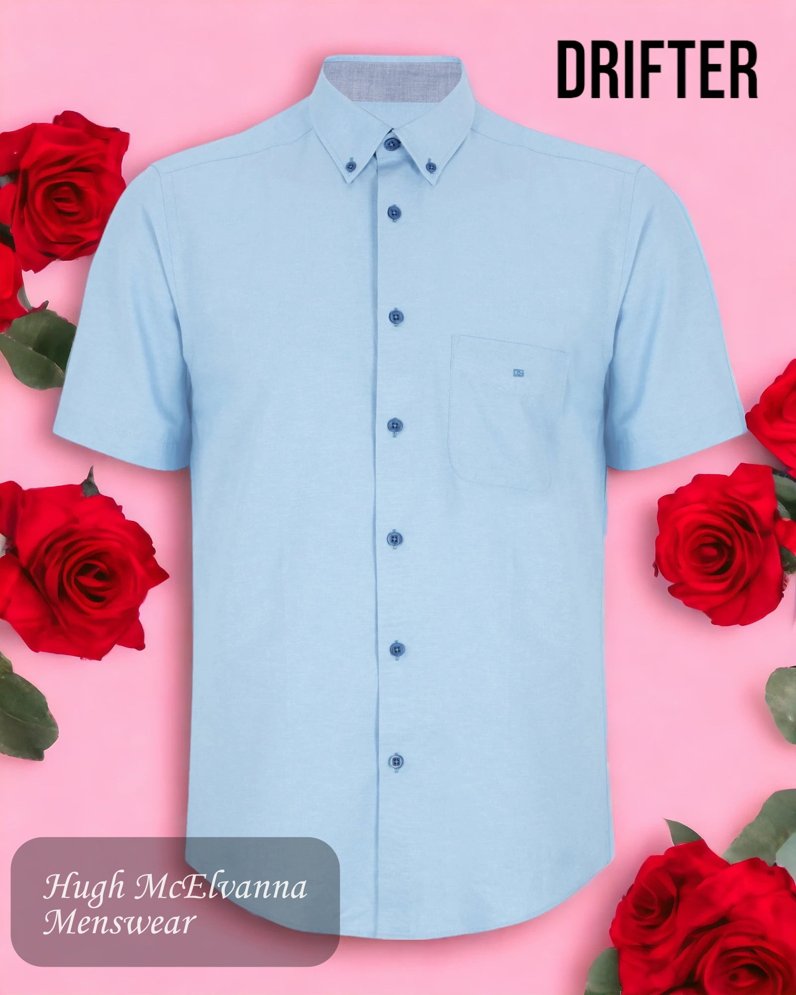 Drifter Mens Summer Shirt Sky Blue Style: 15178SS/215 - Hugh McElvanna Menswear 